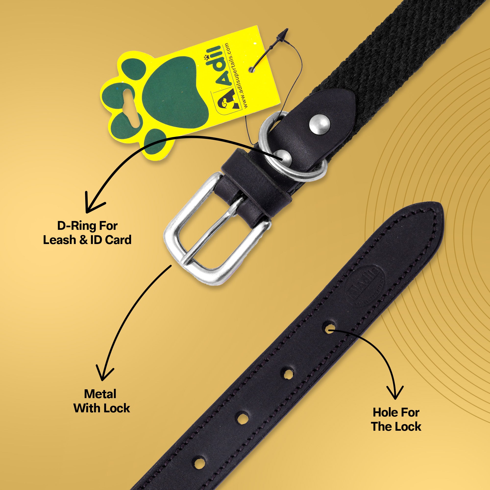 Adil's Plain Cotton with Leather Dog Collar With Adjustable Collar