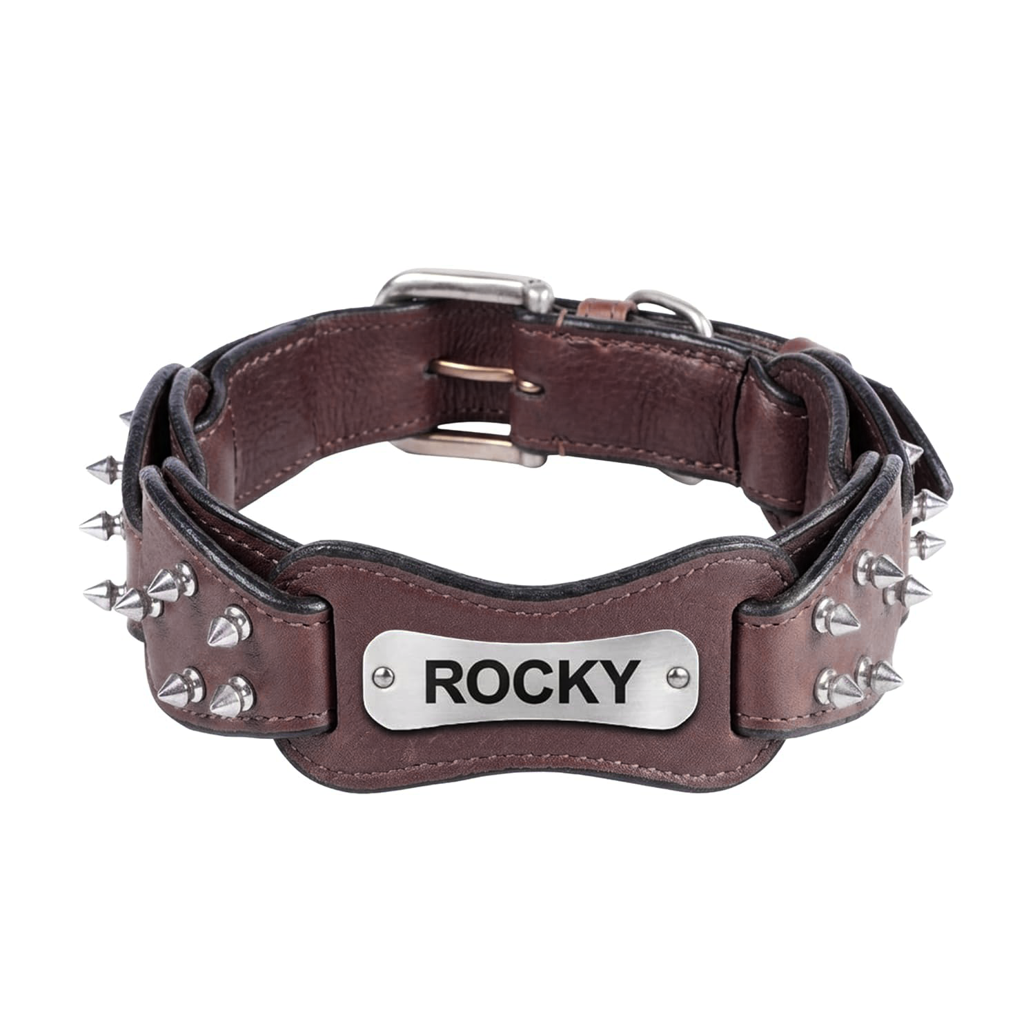 Adil's Personalized Softy Premium Leather Spiked Dog Collar – 1.5 Inch Wide Loop Design Heavy Duty Soft Padded Neckbelt, Sturdy Stainless Steel Buckle & D-Ring for Small, Medium & Large Pets