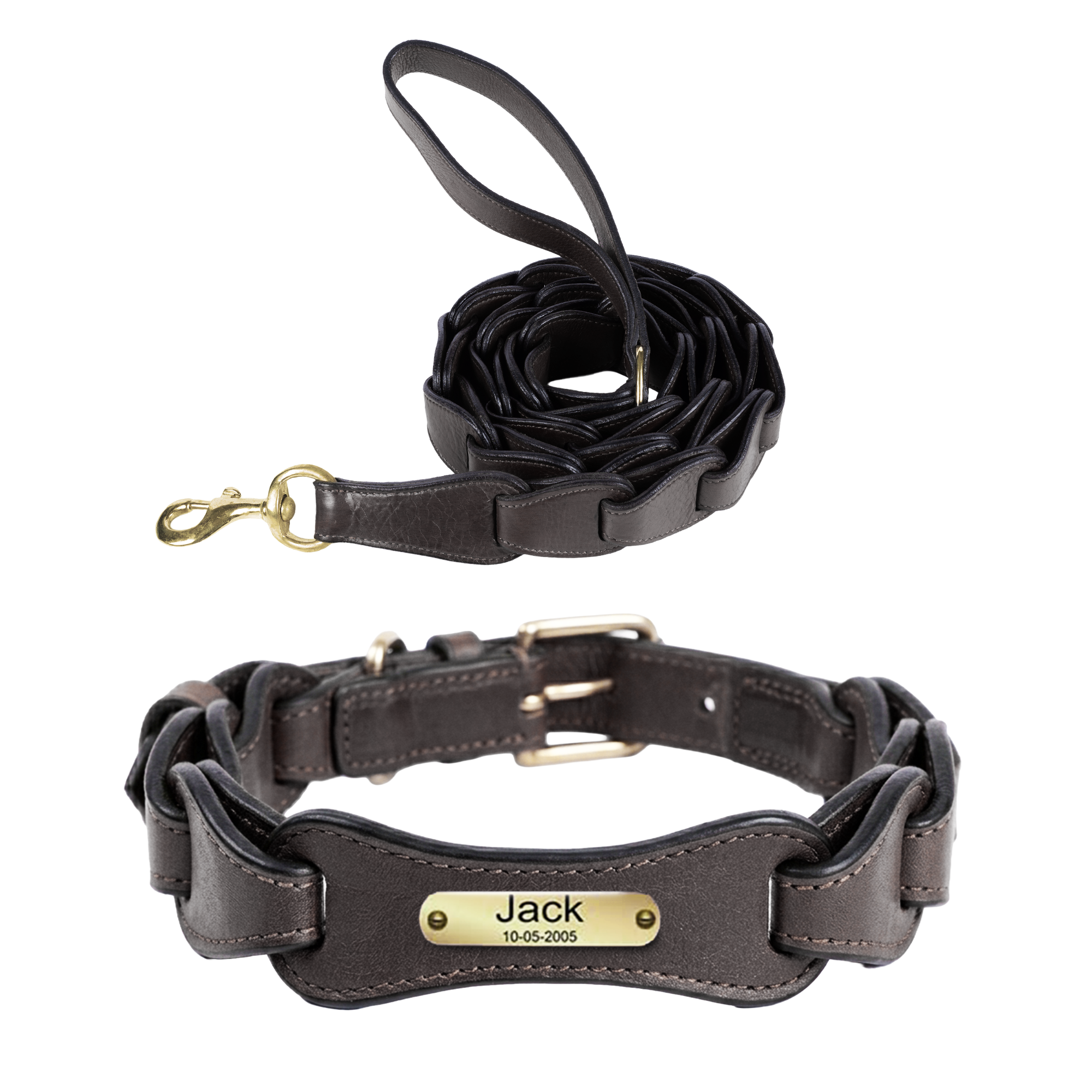 Adil's Genuine Leather Customise Dog Collar Leash Combo Set | Scallop Loop Design | Metal Buckle D-Ring | 360° Swivel Hook | 1 Inch Collar 5Ft Leash Pets | Walking Training