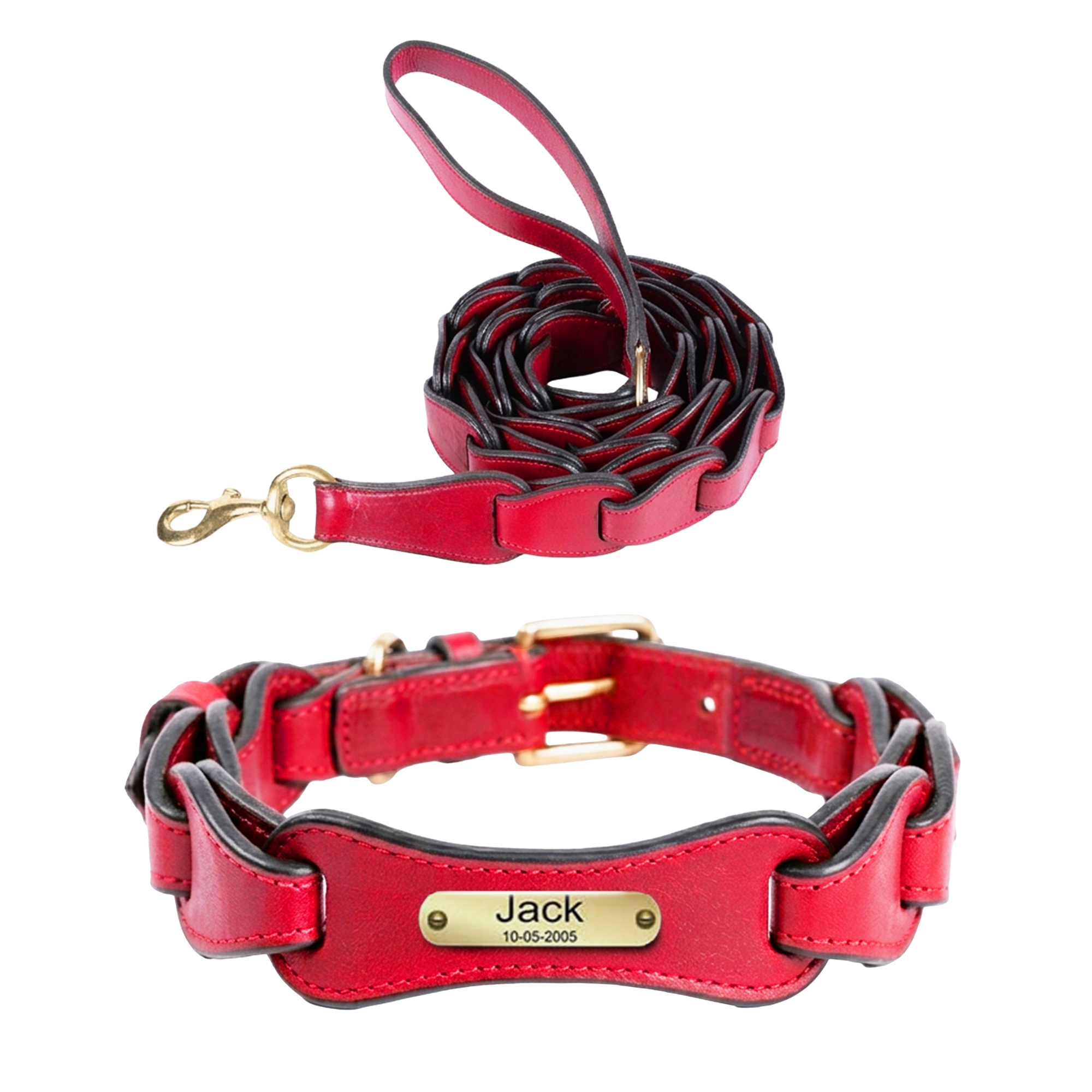 Adil's Genuine Leather Customise Dog Collar Leash Combo Set | Scallop Loop Design | Metal Buckle D-Ring | 360° Swivel Hook | 1 Inch Collar 5Ft Leash Pets | Walking Training