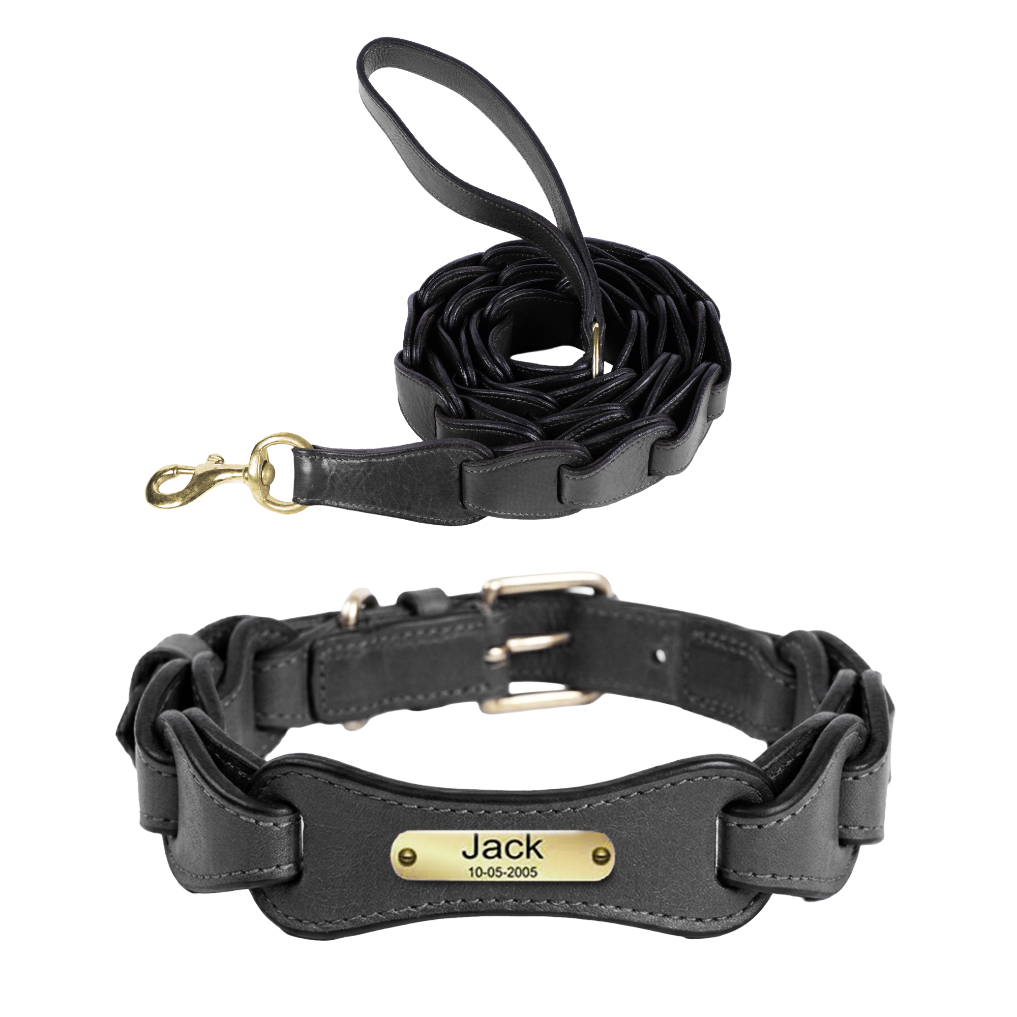 Adil's Genuine Leather Customise Dog Collar Leash Combo Set | Scallop Loop Design | Metal Buckle D-Ring | 360° Swivel Hook | 1 Inch Collar 5Ft Leash Pets | Walking Training