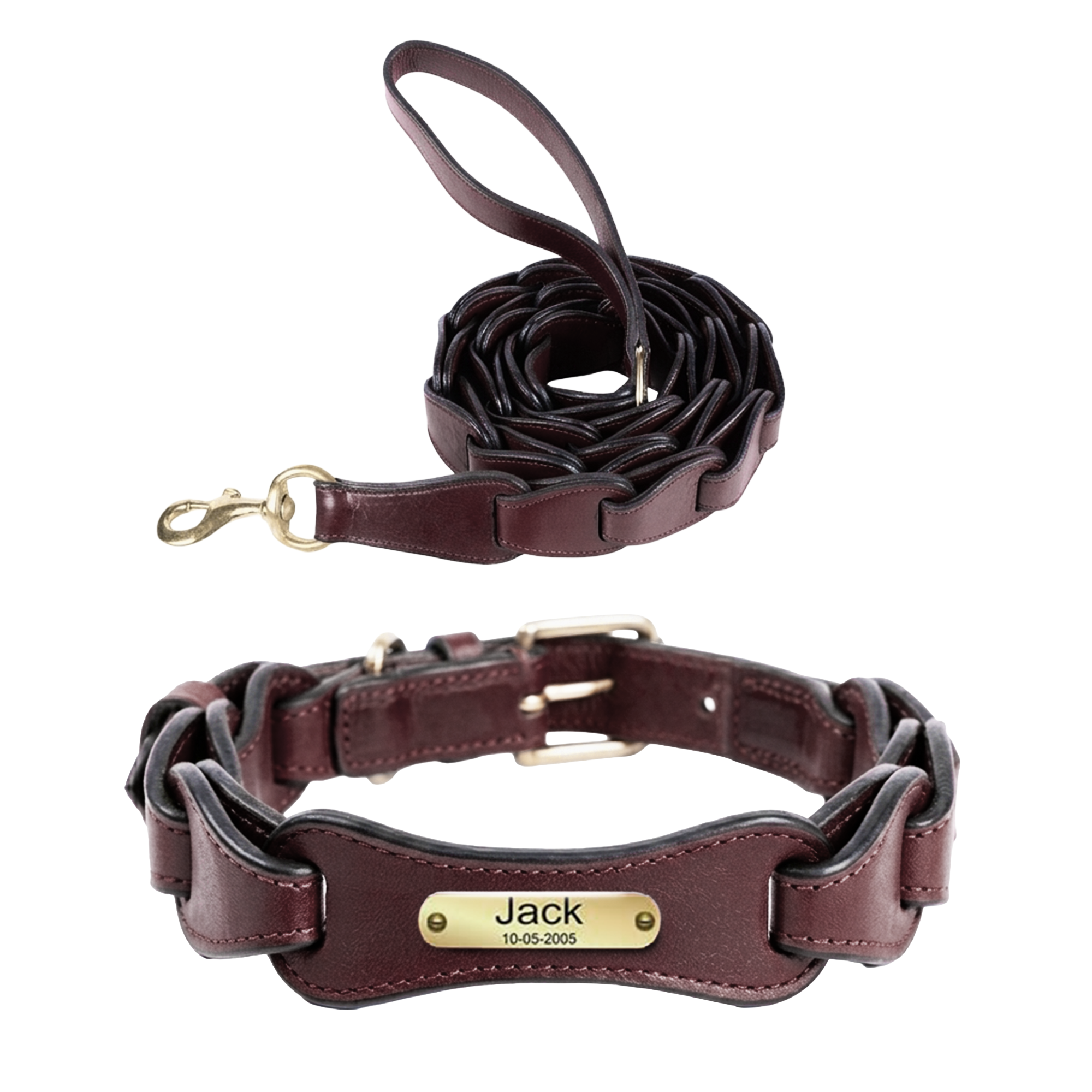Adil's Genuine Leather Customise Dog Collar Leash Combo Set | Scallop Loop Design | Metal Buckle D-Ring | 360° Swivel Hook | 1 Inch Collar 5Ft Leash Pets | Walking Training