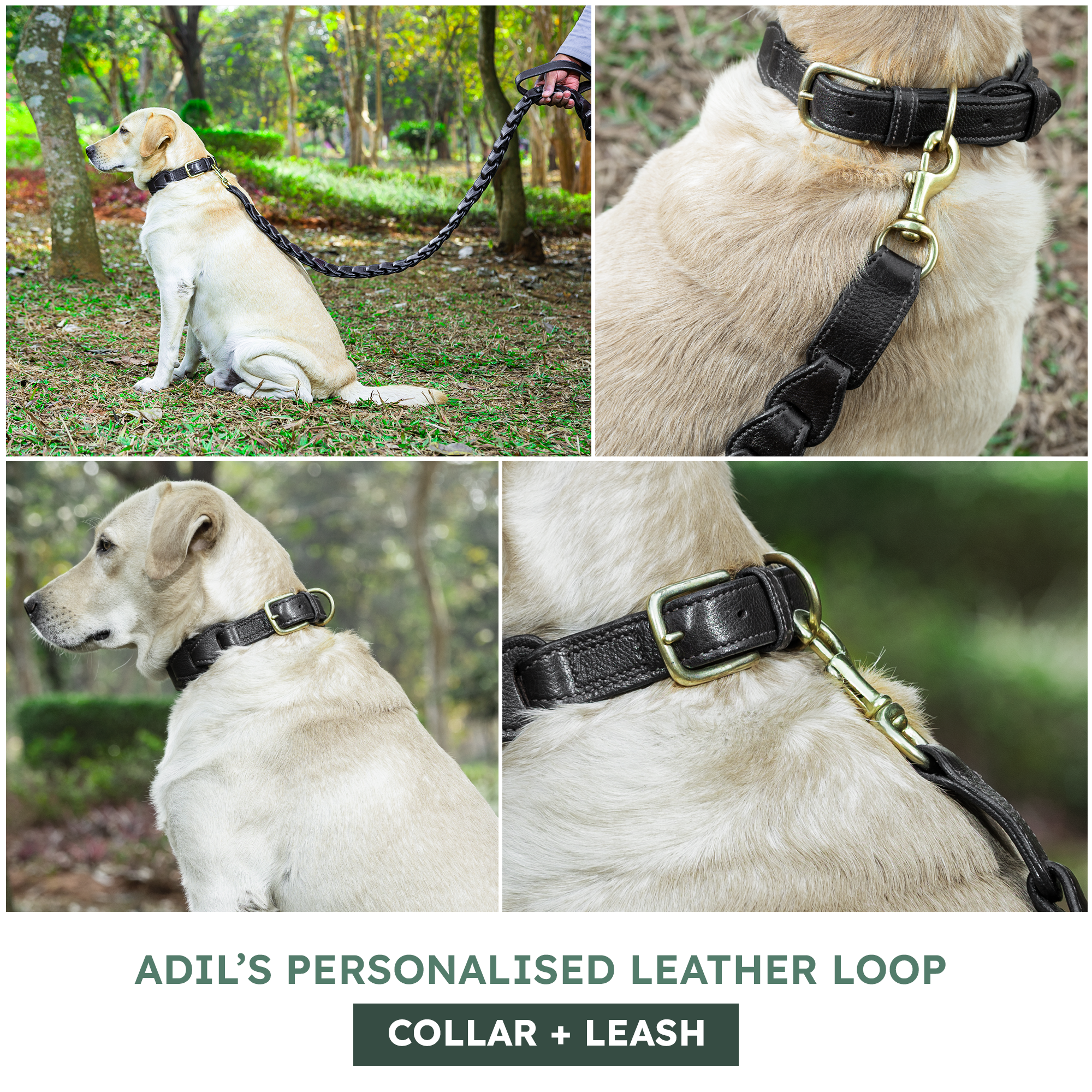 Adil's Genuine Leather Customise Dog Collar Leash Combo Set | Scallop Loop Design | Metal Buckle D-Ring | 360° Swivel Hook | 1 Inch Collar 5Ft Leash Pets | Walking Training