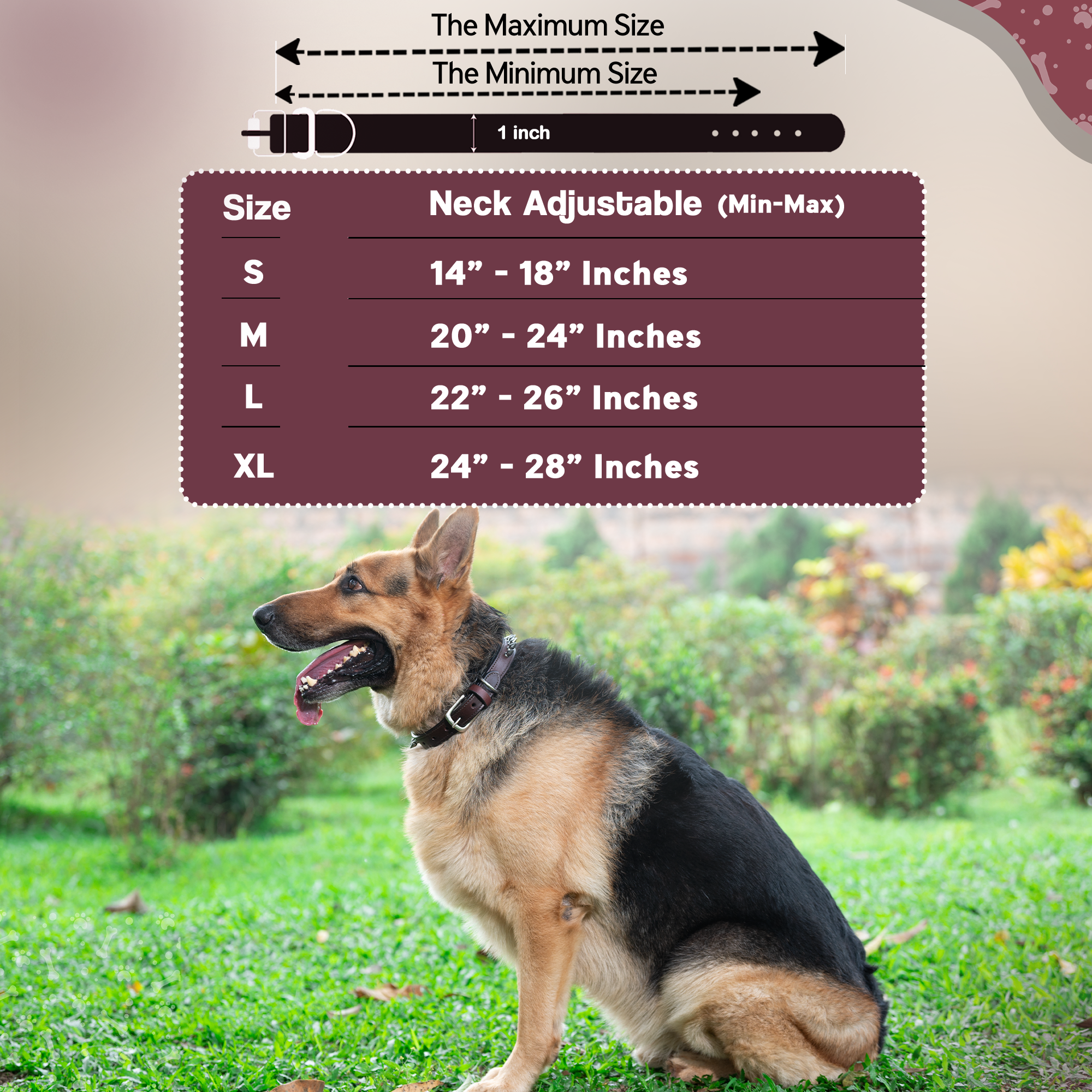 Adil’S Leather Spike Dog Collar for Small, Medium & Large Dogs with Strong Metal D-Ring, Adjustable Collar fits All Neck Size, 1” Width