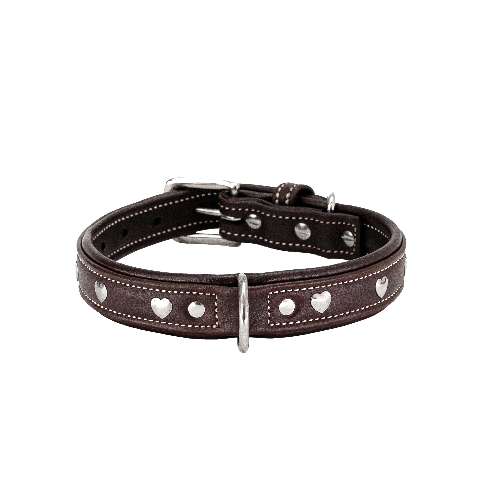 Adil'S Genuine Leather Heart Studded Dog Collar 1in Width, Neck Size: 12" to 26", Cognac Leather Dog Collar with Soft Padding, Sturdy & Strong D-Ring for leashes & ID Card