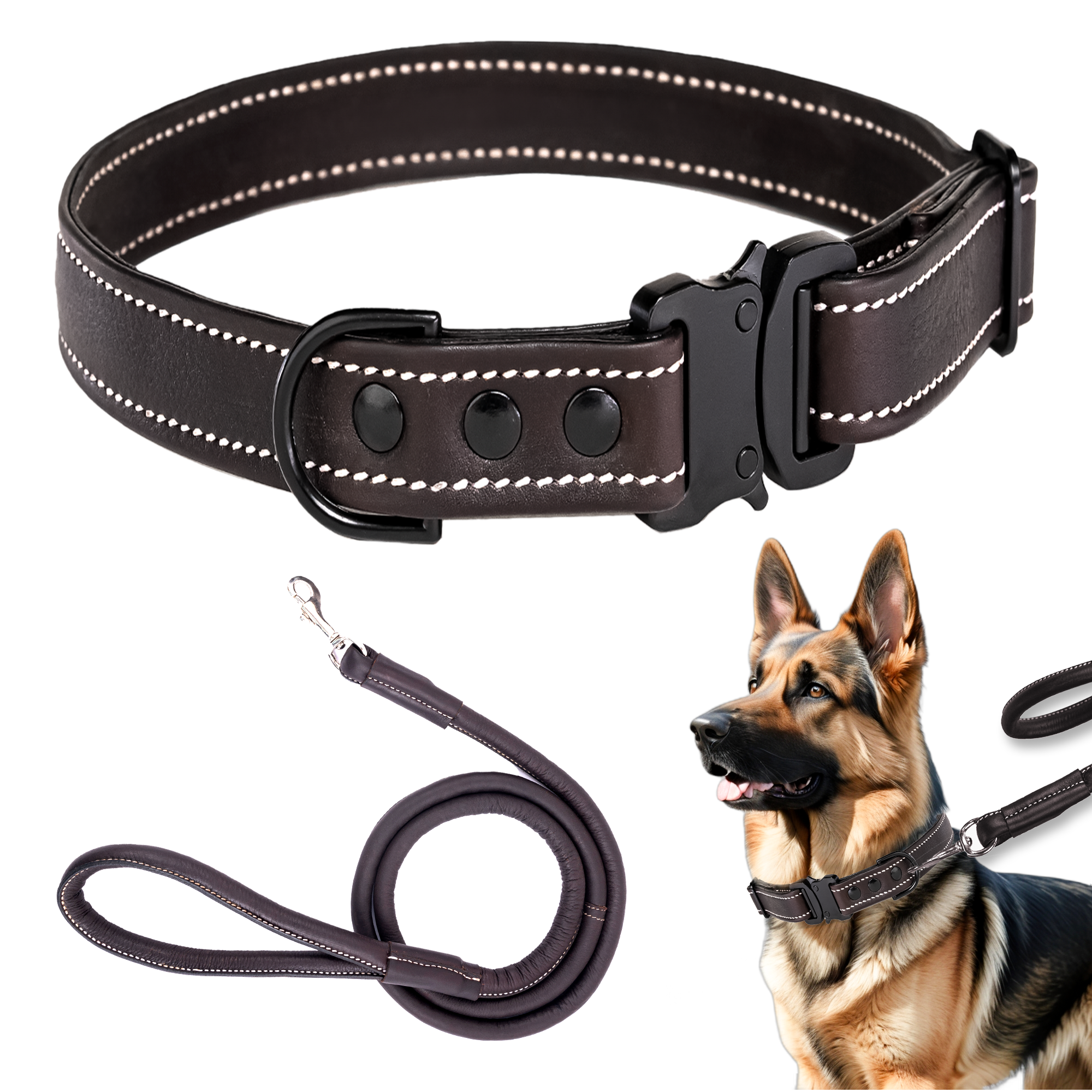 Adil's Softy Leather Dog Collar & Leash Set