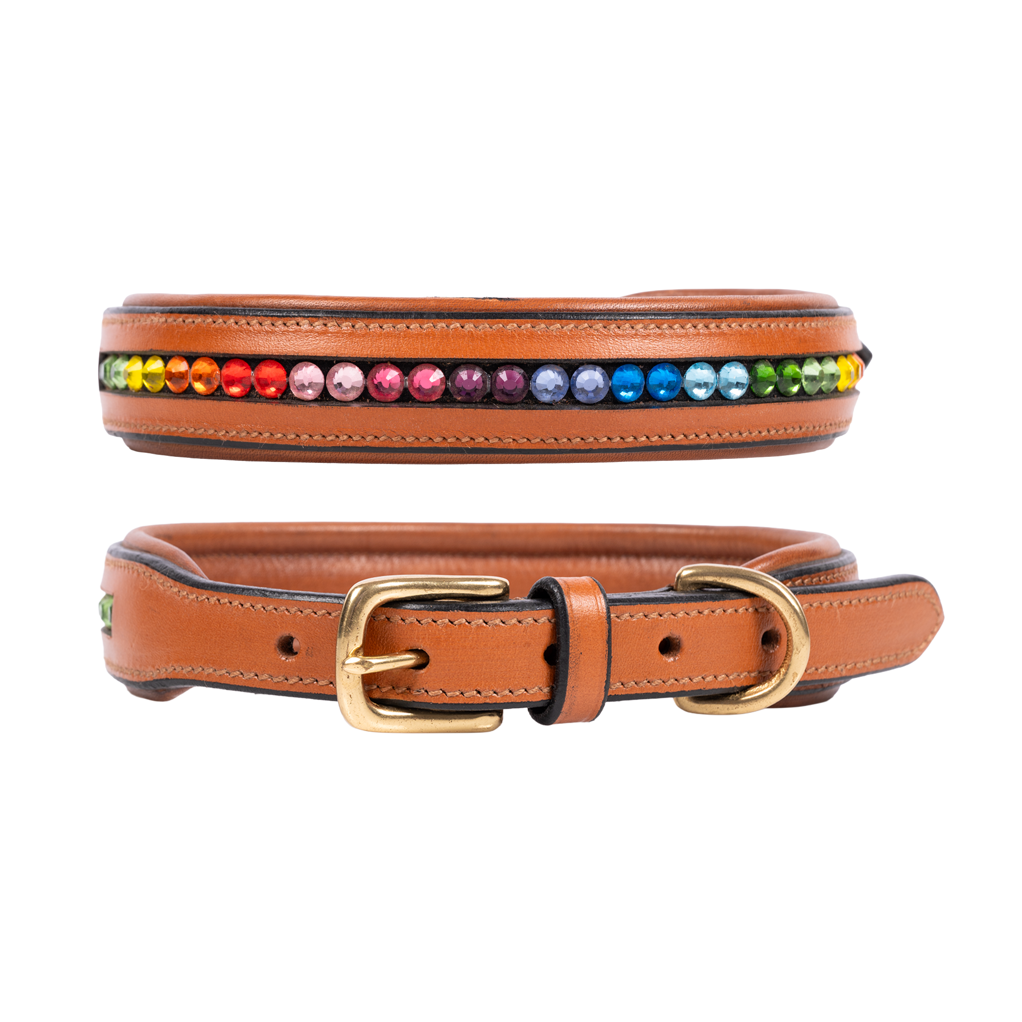 Adil’s Crystal Dog Collar, 1 inch Wide Green Gemstone Chain Leather Dog Collars for Small Medium Large Dogs, Adjustable Collars with Strong Metal Buckle & D-Ring