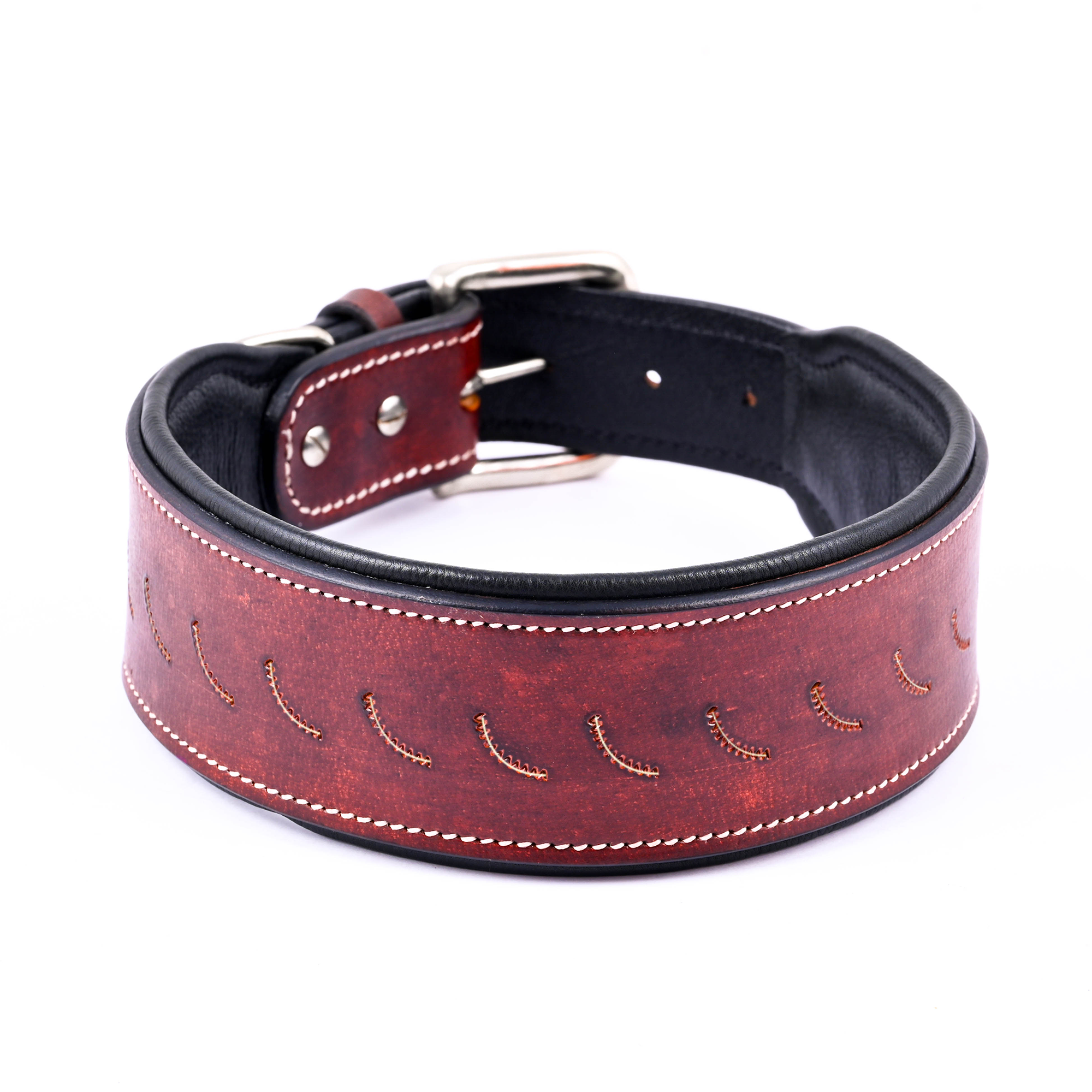 Adil's Leather Veiner Stumping Dog Collar | Heavy Duty Genuine Leather, Adjustable, 2.25 Inch Wide for Large Breeds