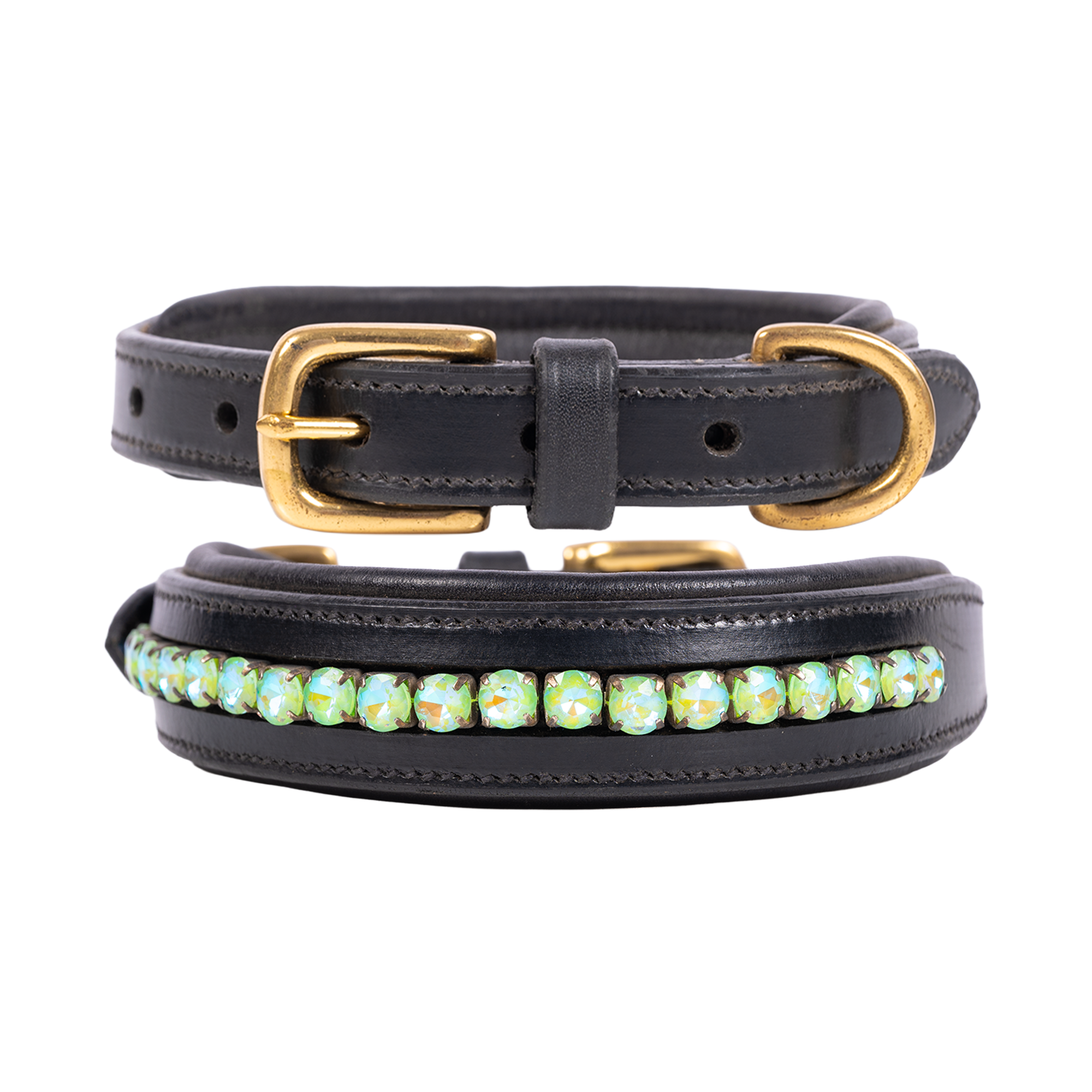 Adil’s Crystal Dog Collar, 1 inch Wide Green Gemstone Chain Leather Dog Collars for Small Medium Large Dogs, Adjustable Collars with Strong Metal Buckle & D-Ring