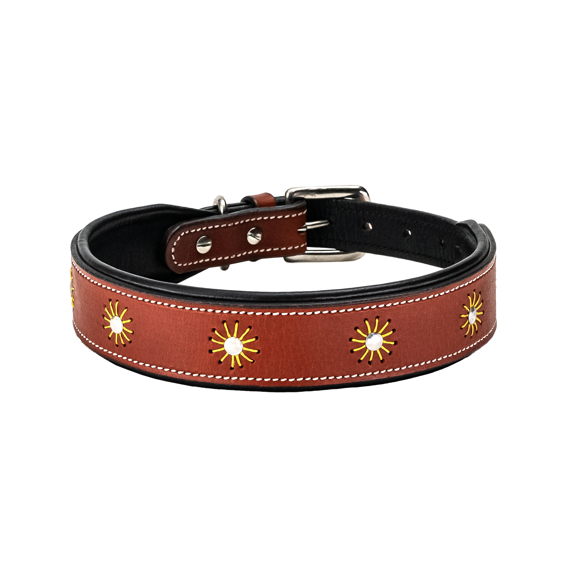 Adil’S Leather Dog Collar Thread Flower Design 1.5 width Adjustable Collars for Small Medium & Large Dogs, Made up Genuine Leather with Strong Metal Buckle