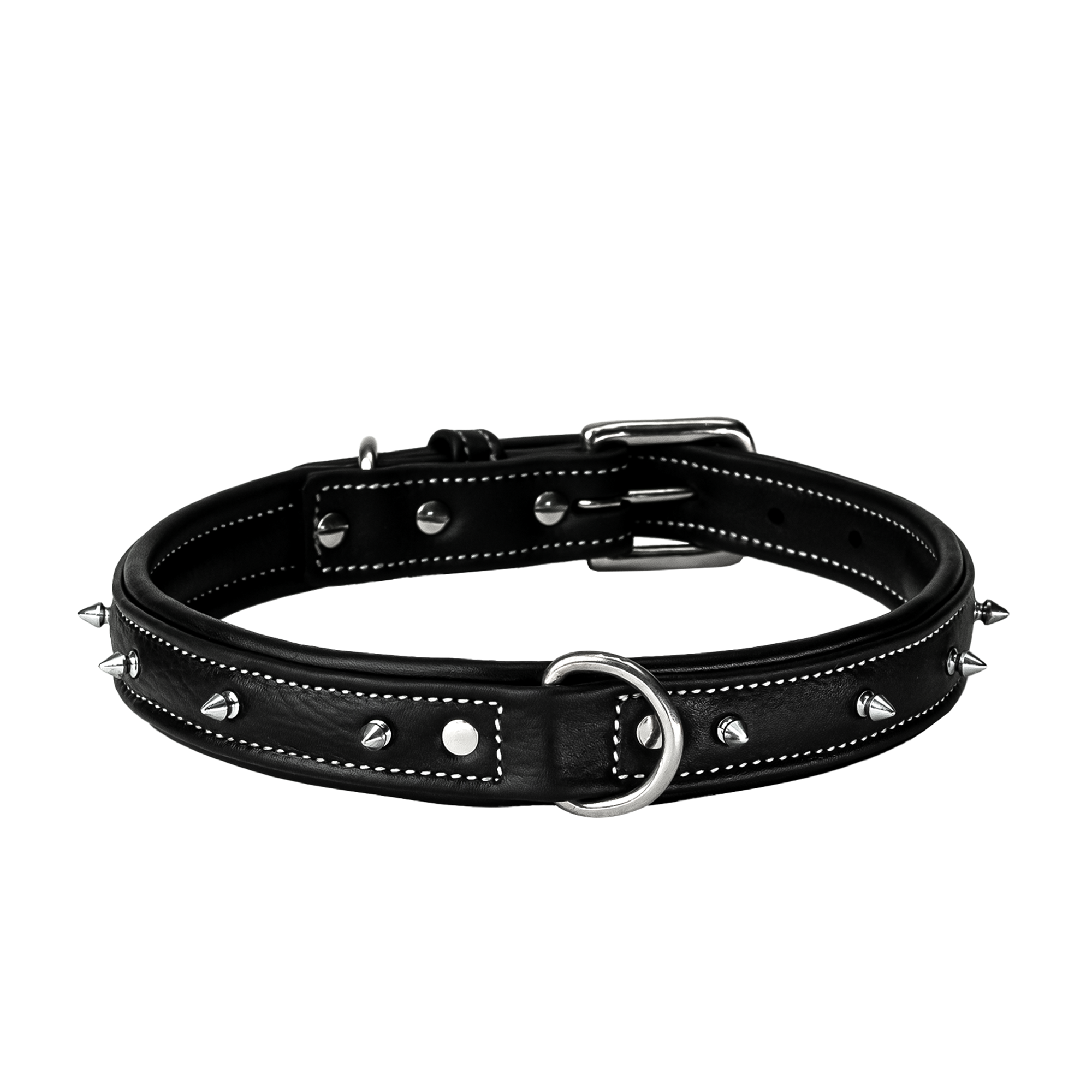 Adil's Spiked Softy Leather Dog Collar with Mushroom Rivet Studs - Adjustable for All Breeds, Metal Buckle & D-Ring