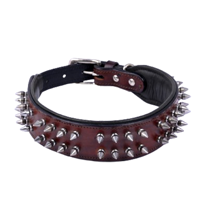 2-Inch Wide Spiked Leather Dog Collar for Pitbulls, Mastiffs