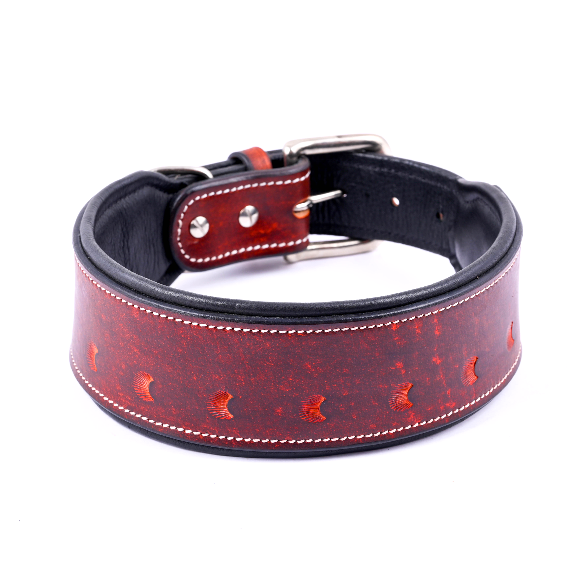 Handmade Leather Sun Border Tooling Dog Collar Heavy Duty with Adjustable Buckle