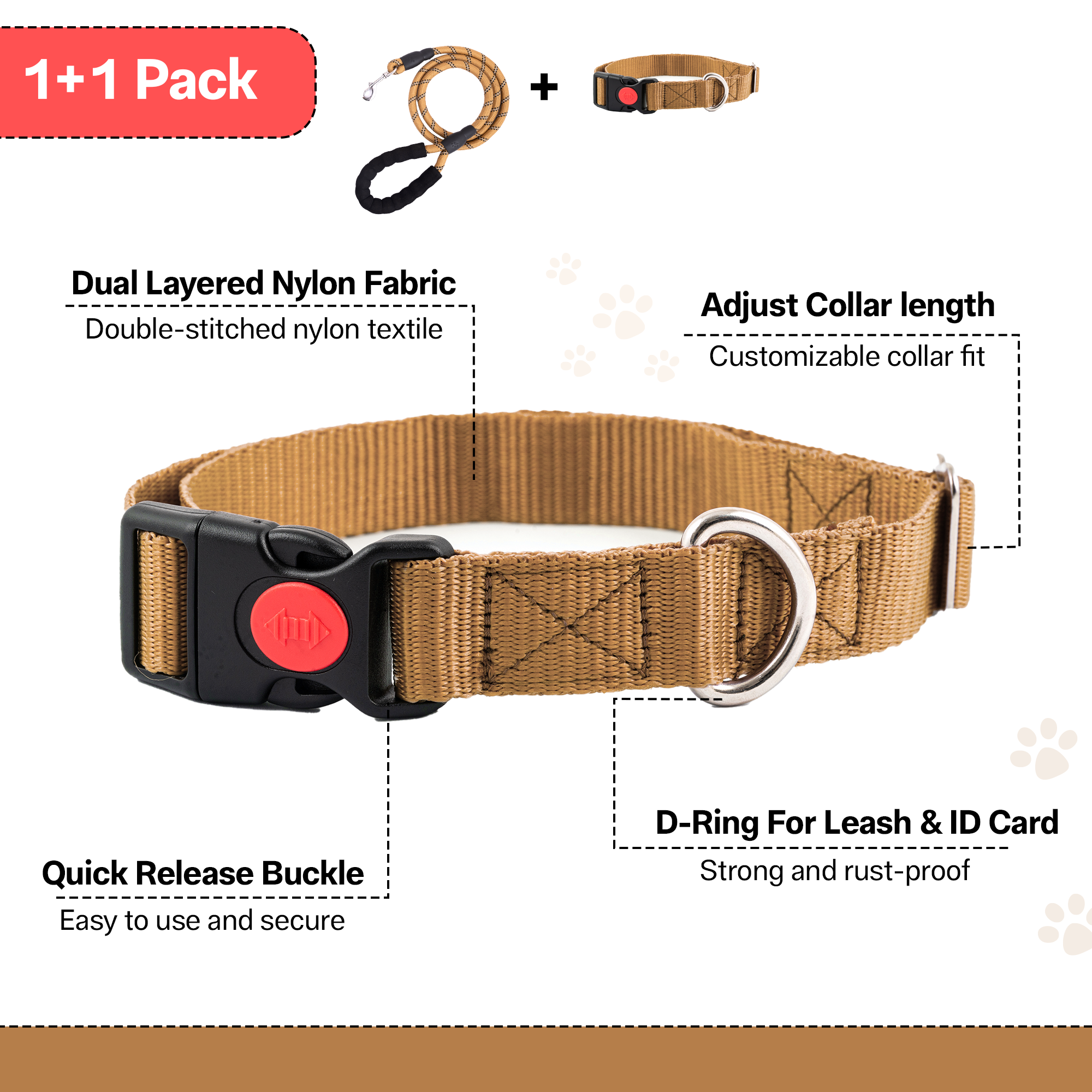 Adil's Nylon Dog Collar & Reflective Leash Set - Soft Padded, 5ft for All Breeds