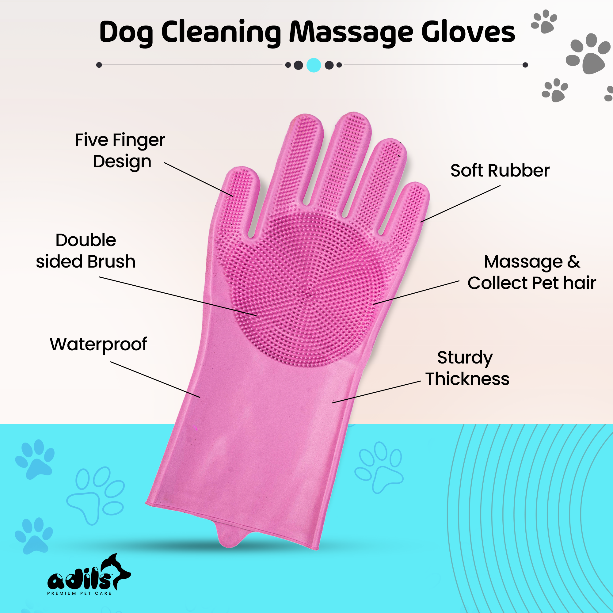 Adil’s Pet Grooming Gloves for Cats & Dogs – Waterproof Bathing, Massage, & Scrubbing Gloves (Pair of 1)