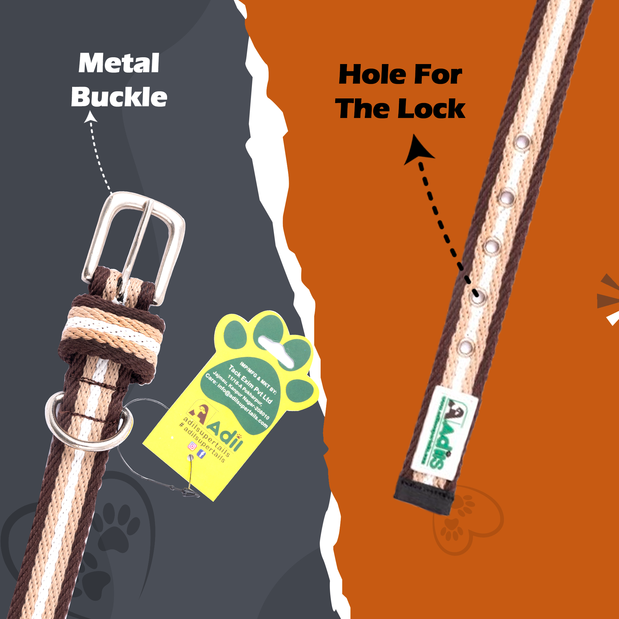 Adil's Multi-Color Cotton Dog Collars – Adjustable Collar with Metal Buckle & D-Ring (1 Inch Wide)