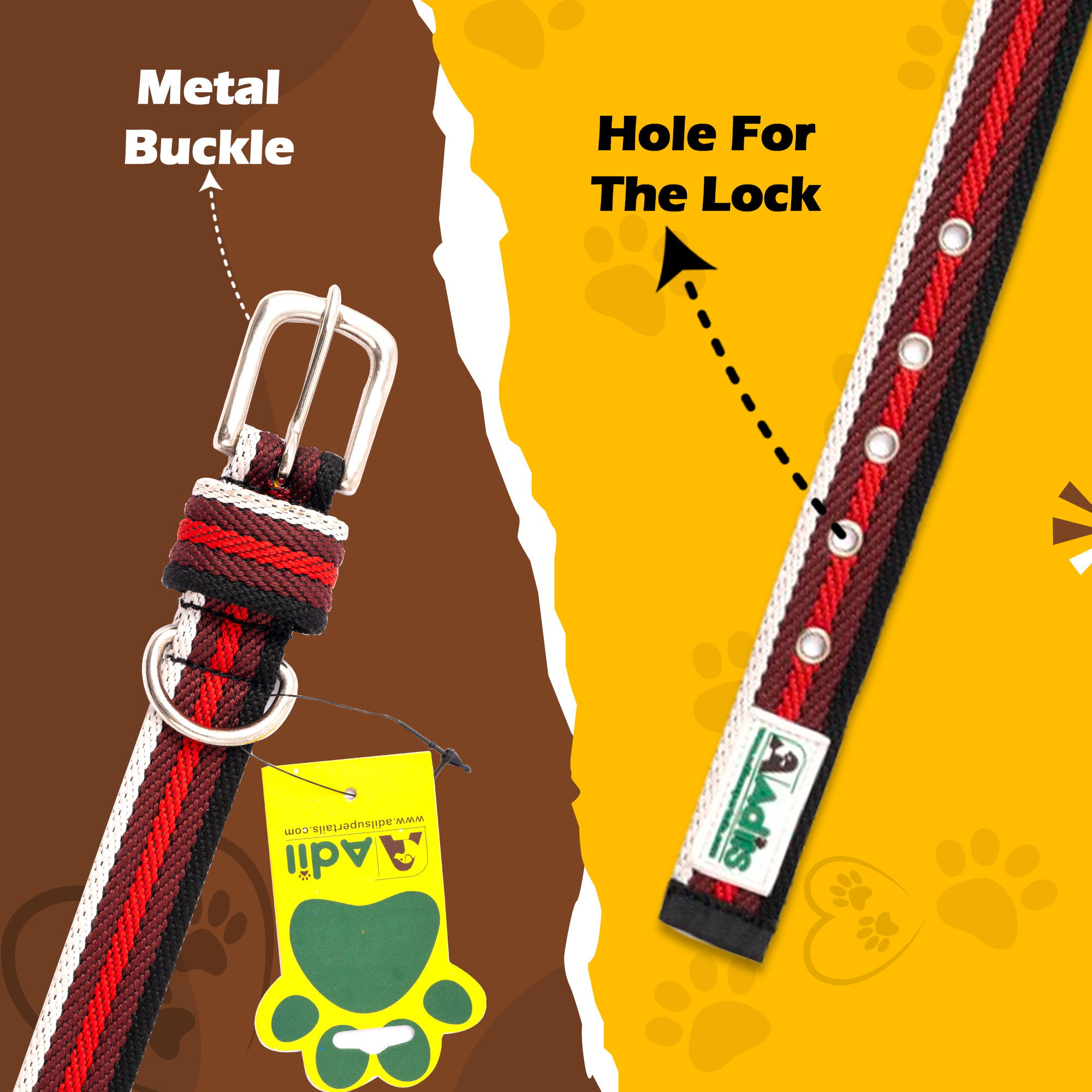 Adil's Multi-Color Cotton Dog Collars – Adjustable Collar with Metal Buckle & D-Ring (1 Inch Wide)