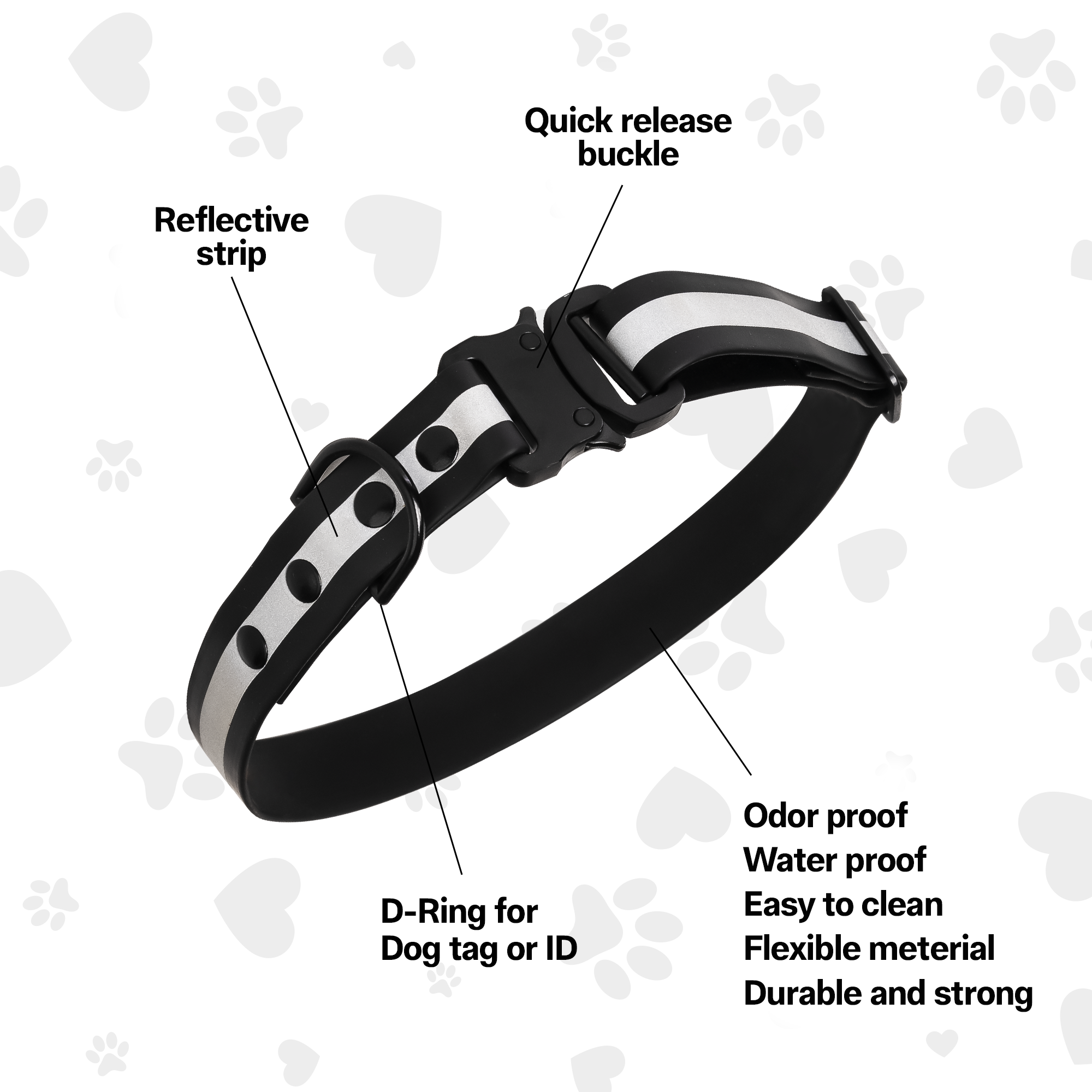 Adil'S Biothane Reflective Dog Collar 1 inch Width - Waterproof Heavy Duty Dog Collars with Quick Release Buckle & D-Ring for leashes Fits Small, Large & Medium Dogs