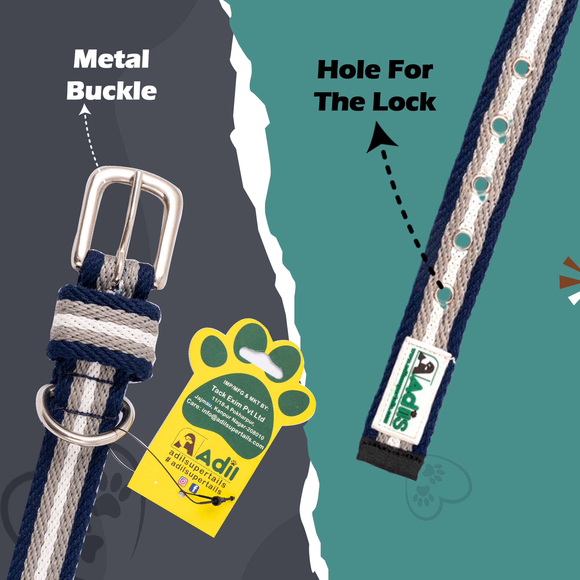 Adil's Multi-Color Cotton Dog Collars – Adjustable Collar with Metal Buckle & D-Ring (1 Inch Wide)