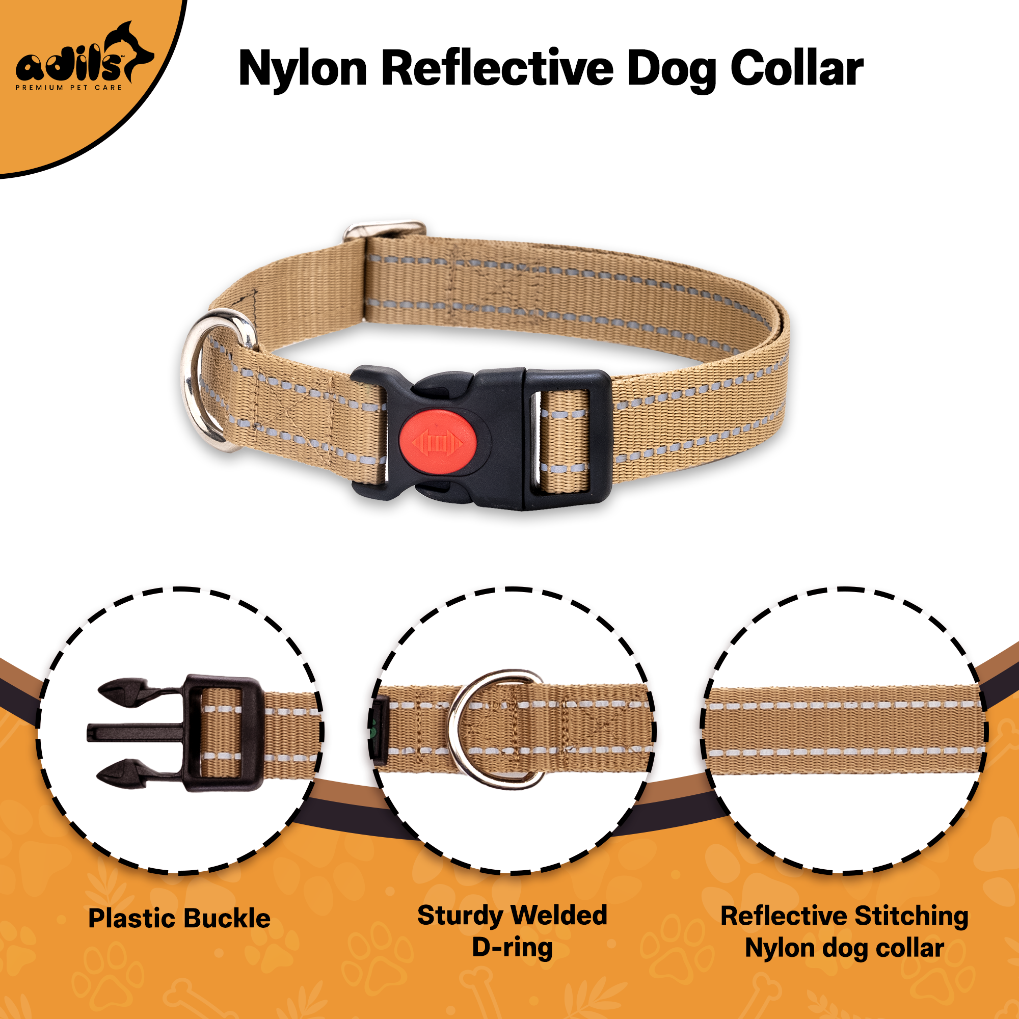 Adil’S Nylon Reflective Dog Collar with Quick Release Strong Plastic Lock Buckle – Suitable for Small, Medium & Large Dogs