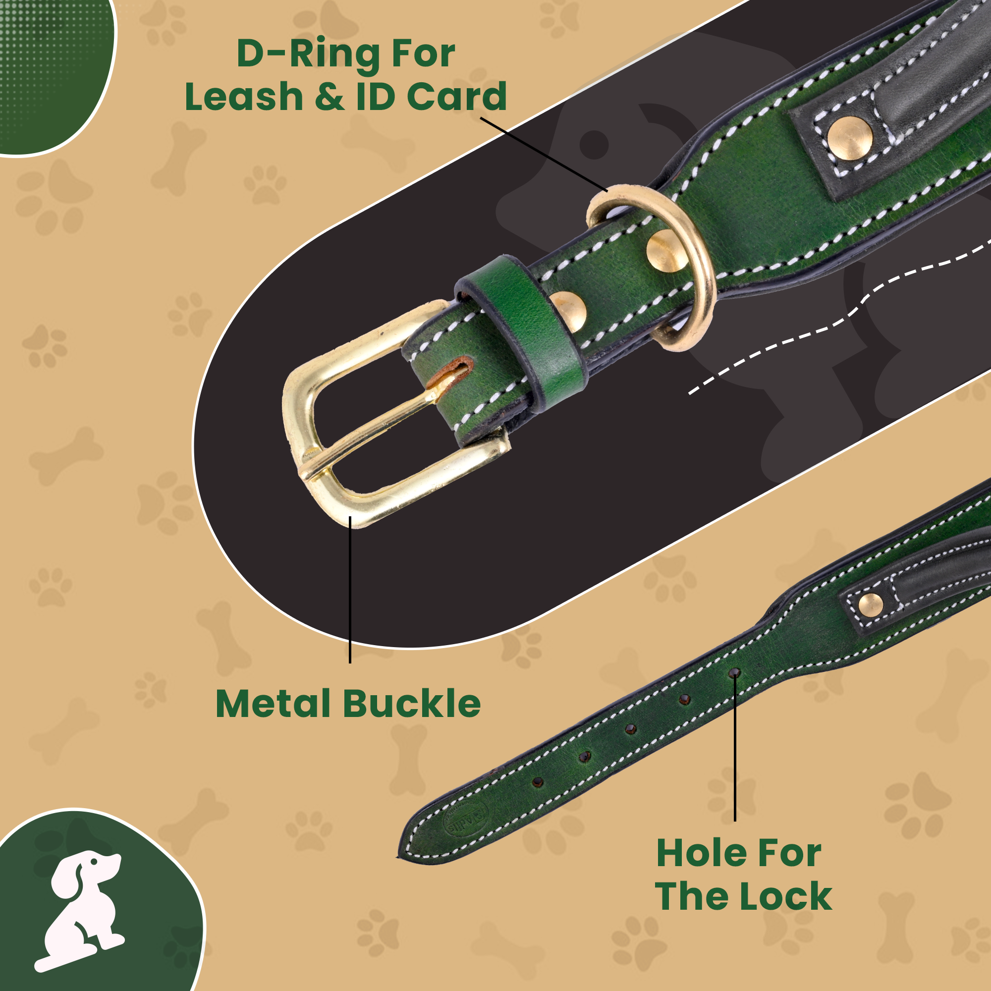 Handle Dog Collar, Adjustable Heavy Duty Leather Dog Collar with Strong Metal D-Ring