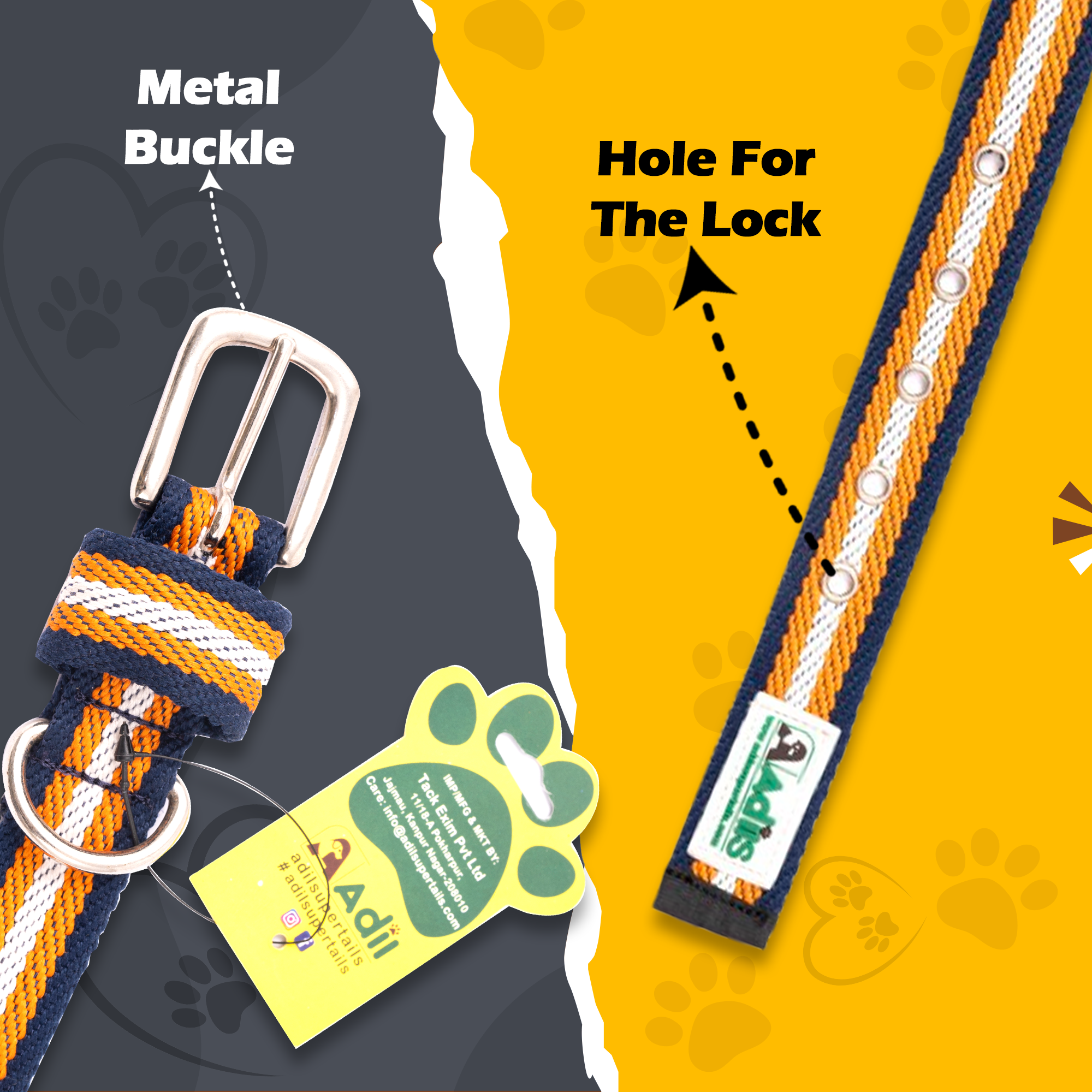 Adil's Multi-Color Cotton Dog Collars – Adjustable Collar with Metal Buckle & D-Ring (1 Inch Wide)