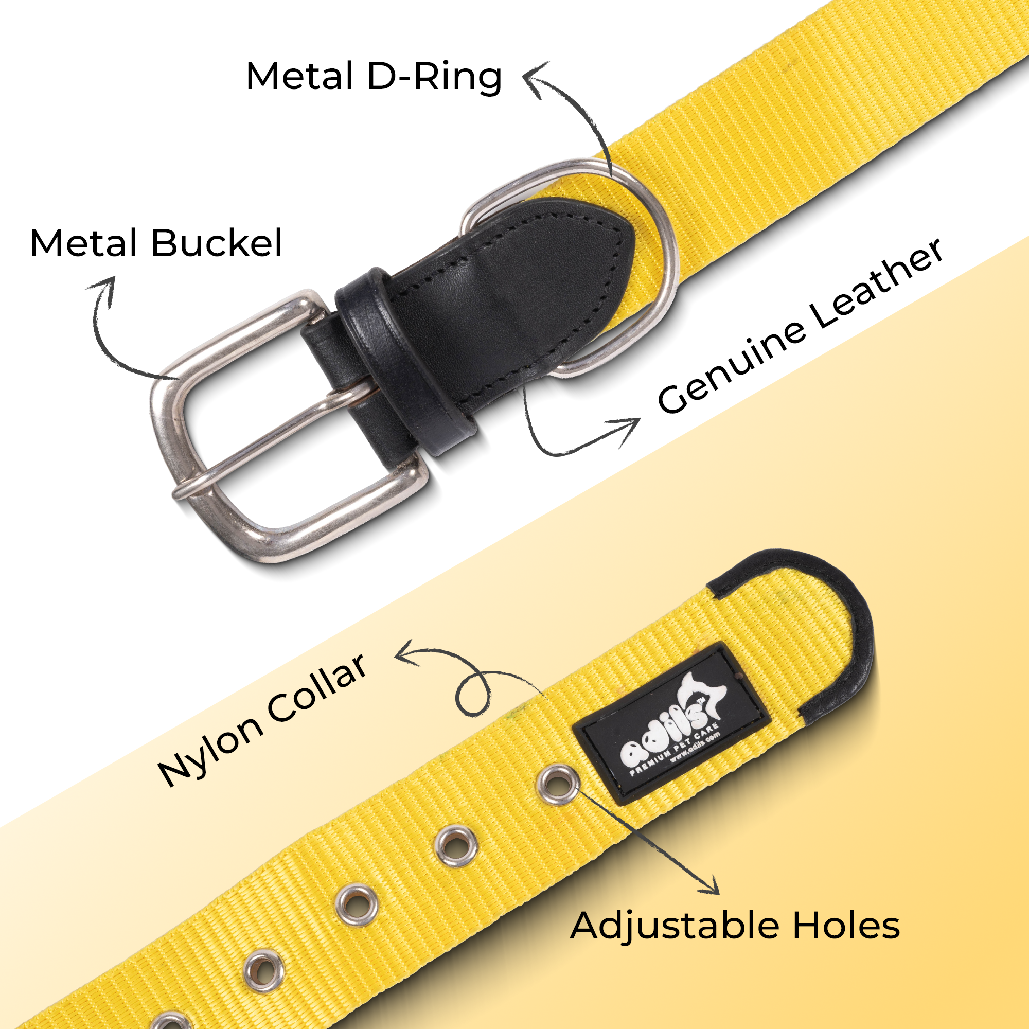 Adil’s Nylon Dog Collar & Leash Combo Set 1.5 Inch Wide Adjustable Collar with Strong Metal Buckle & D-Ring, 5 Ft Durable Leash with 360° Swivel Hook Pets