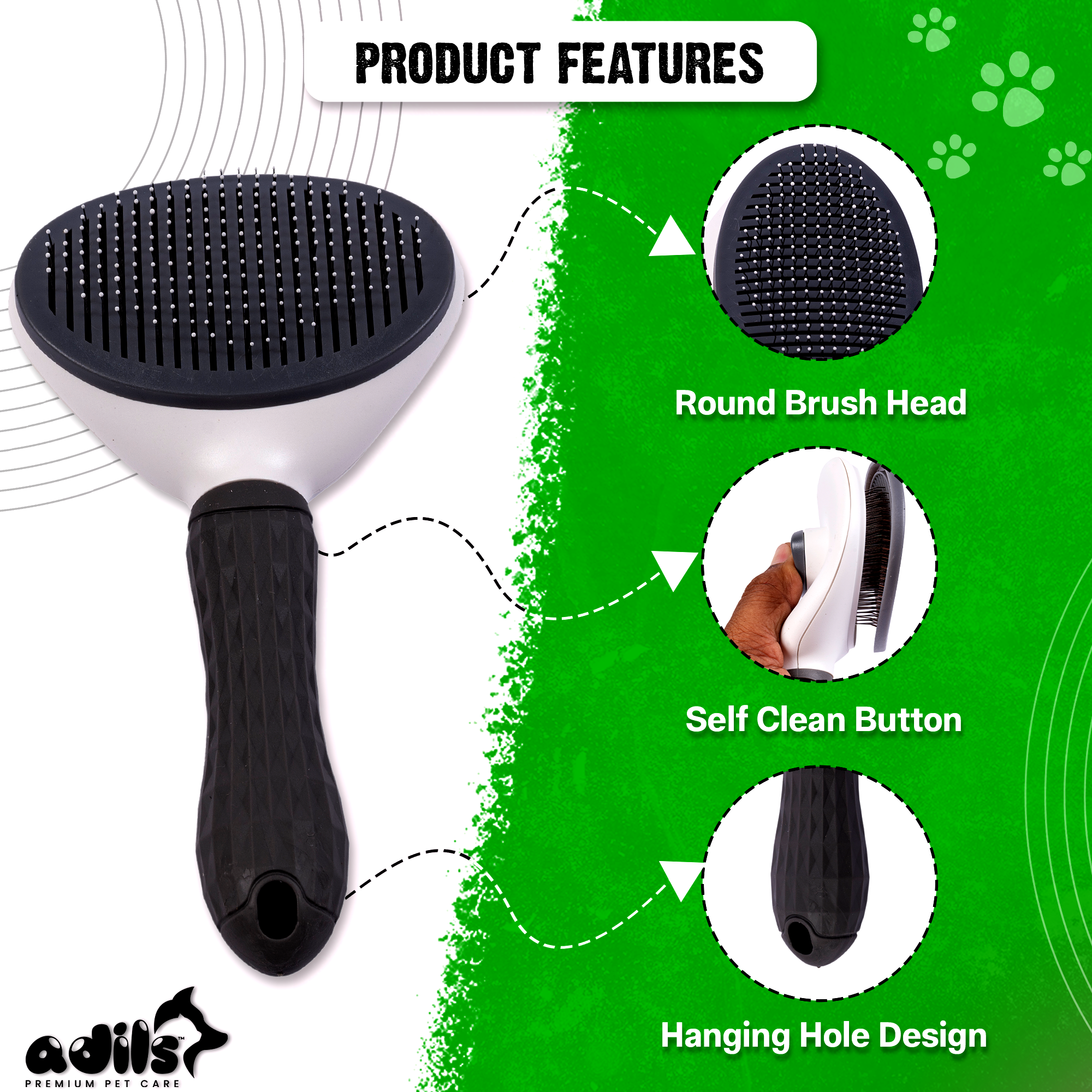 ADIL Self-Cleaning Brush for Dogs, Cats & Bunnies - Pet Grooming Brush