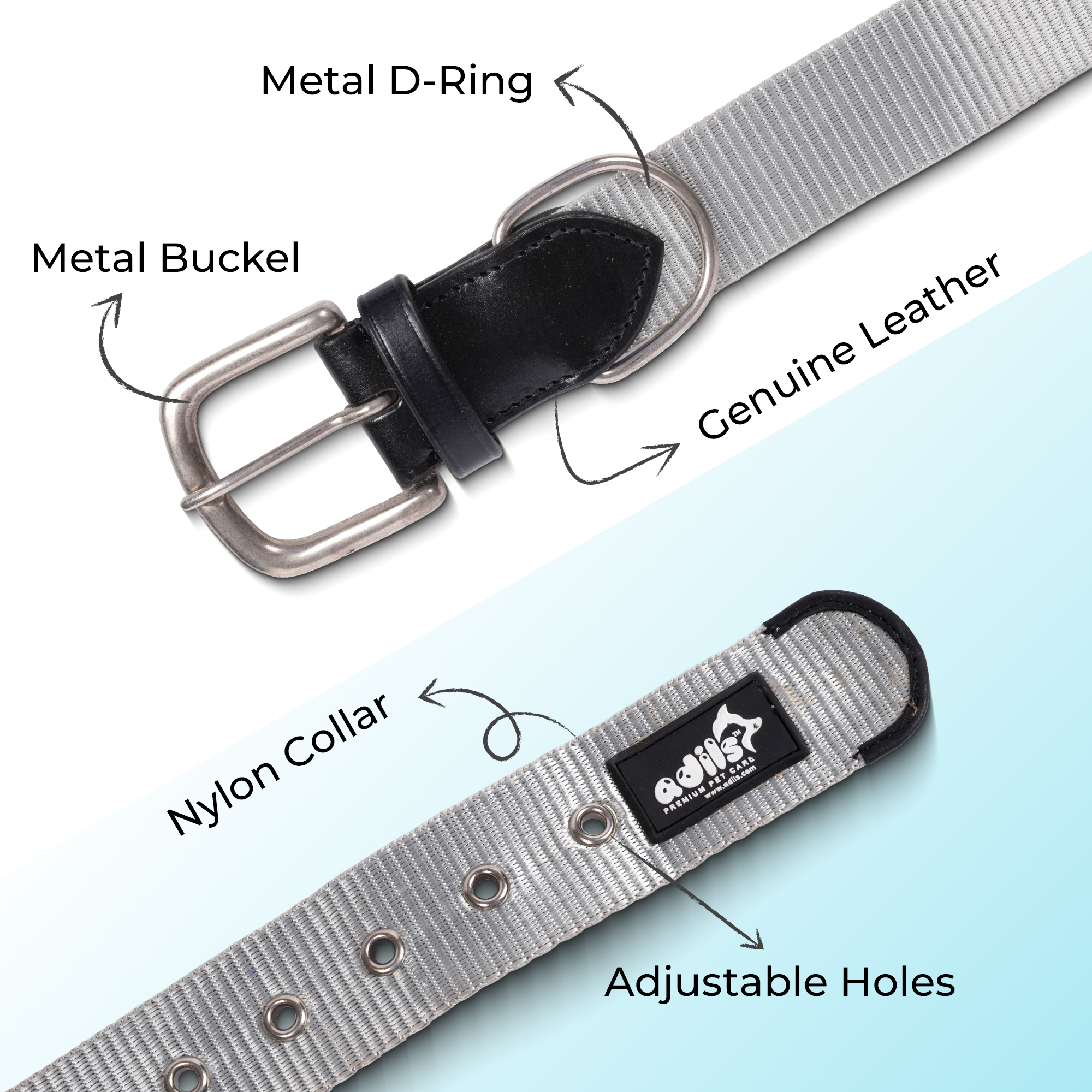 Adil’s Nylon Dog Collar & Leash Combo Set 1.5 Inch Wide Adjustable Collar with Strong Metal Buckle & D-Ring, 5 Ft Durable Leash with 360° Swivel Hook Pets