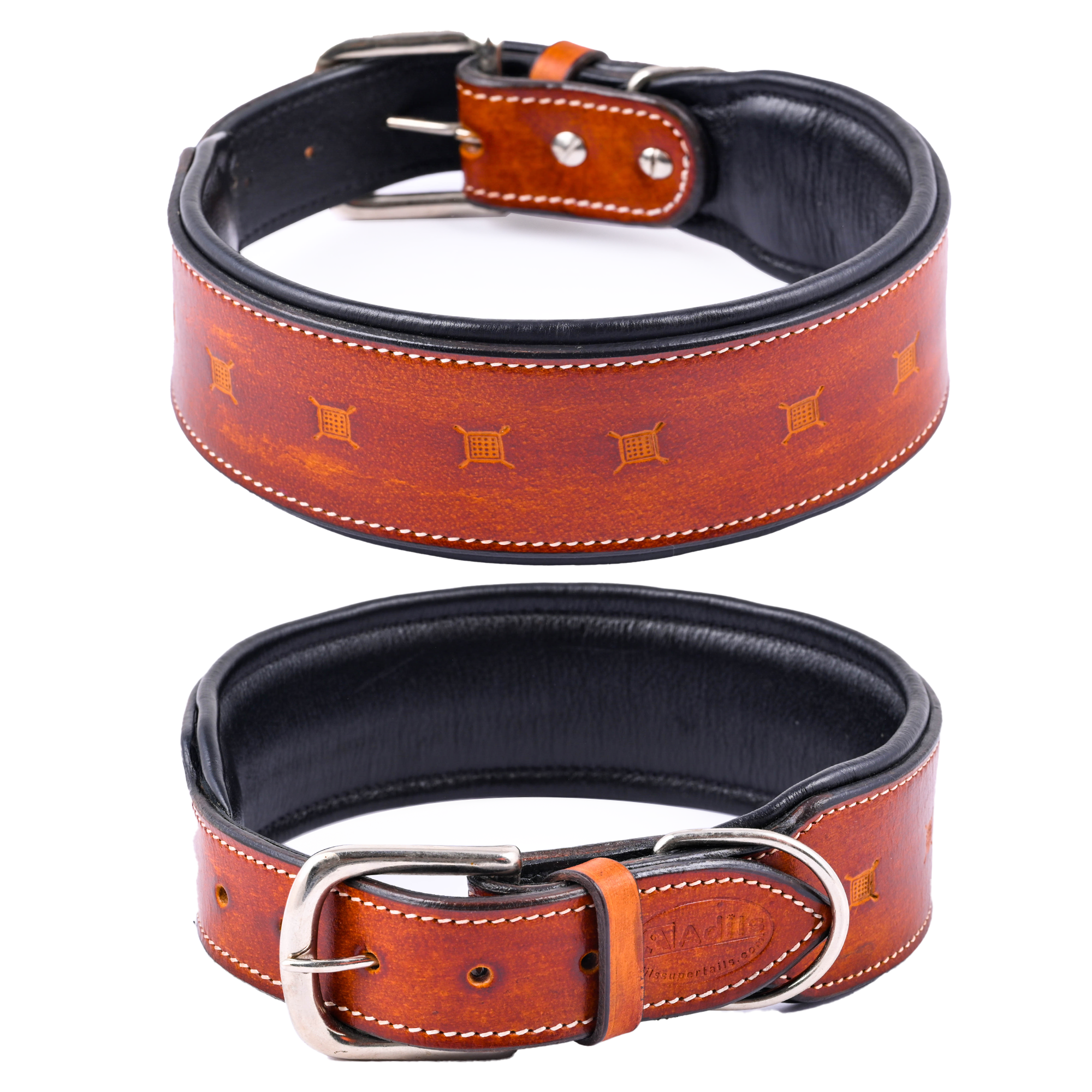 Handcrafted Leather Square Basket Tooled Dog Collar | With Adjustable Buckle