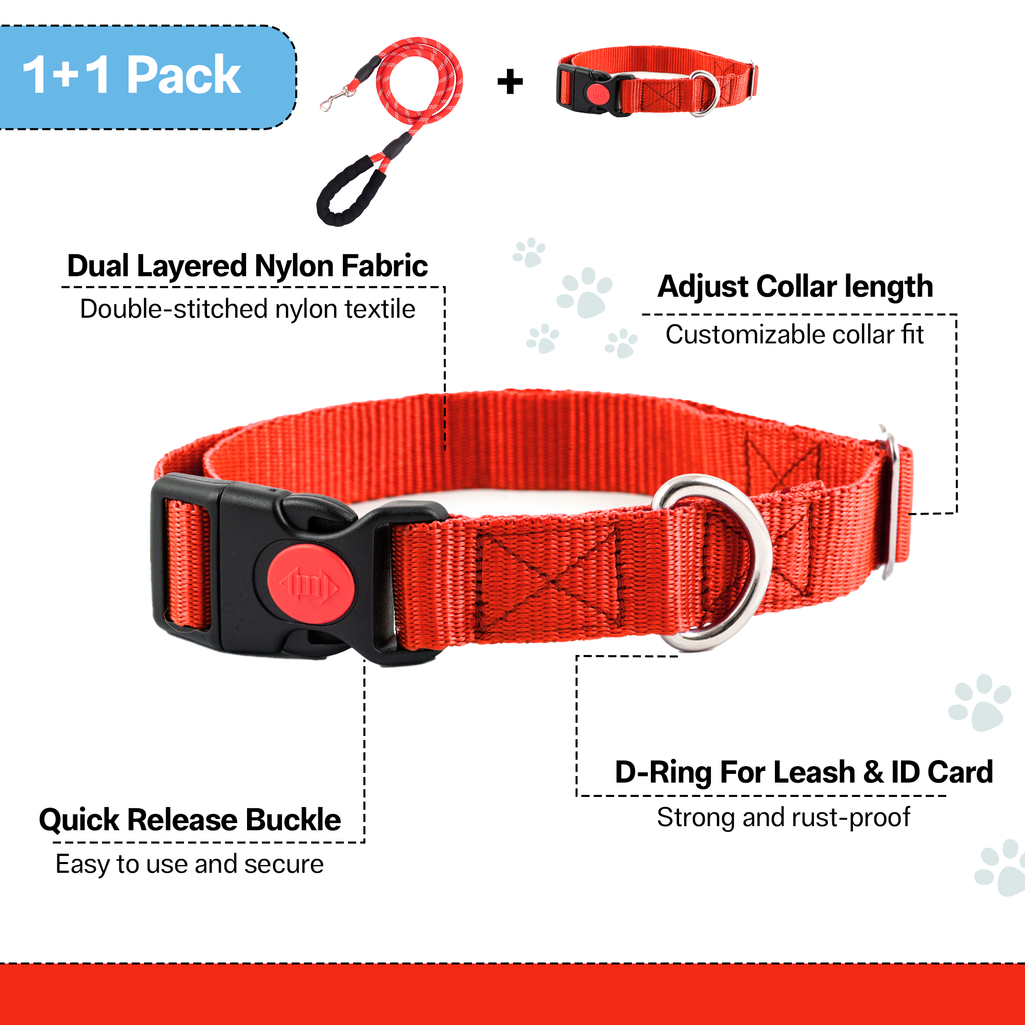 Adil's Nylon Dog Collar & Reflective Leash Set - Soft Padded, 5ft for All Breeds