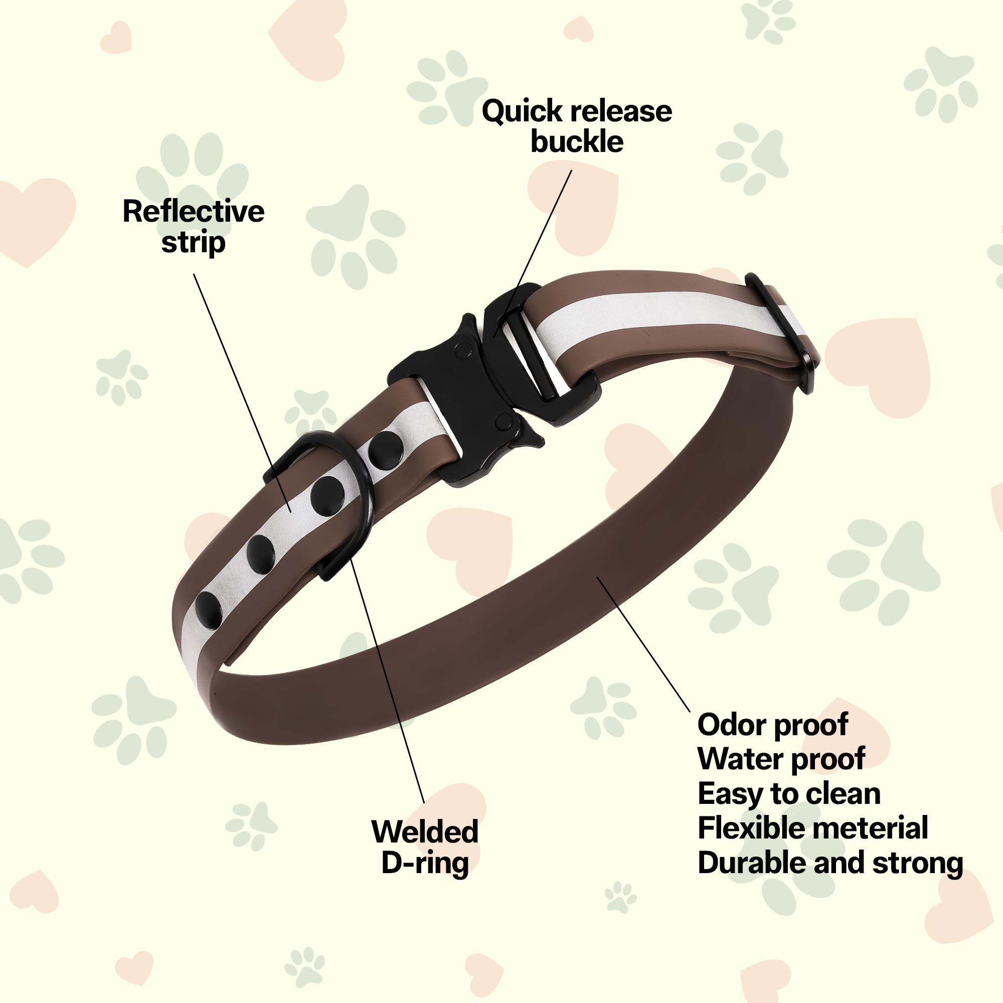 Adil'S Biothane Reflective Dog Collar 1 inch Width - Waterproof Heavy Duty Dog Collars with Quick Release Buckle & D-Ring for leashes Fits Small, Large & Medium Dogs