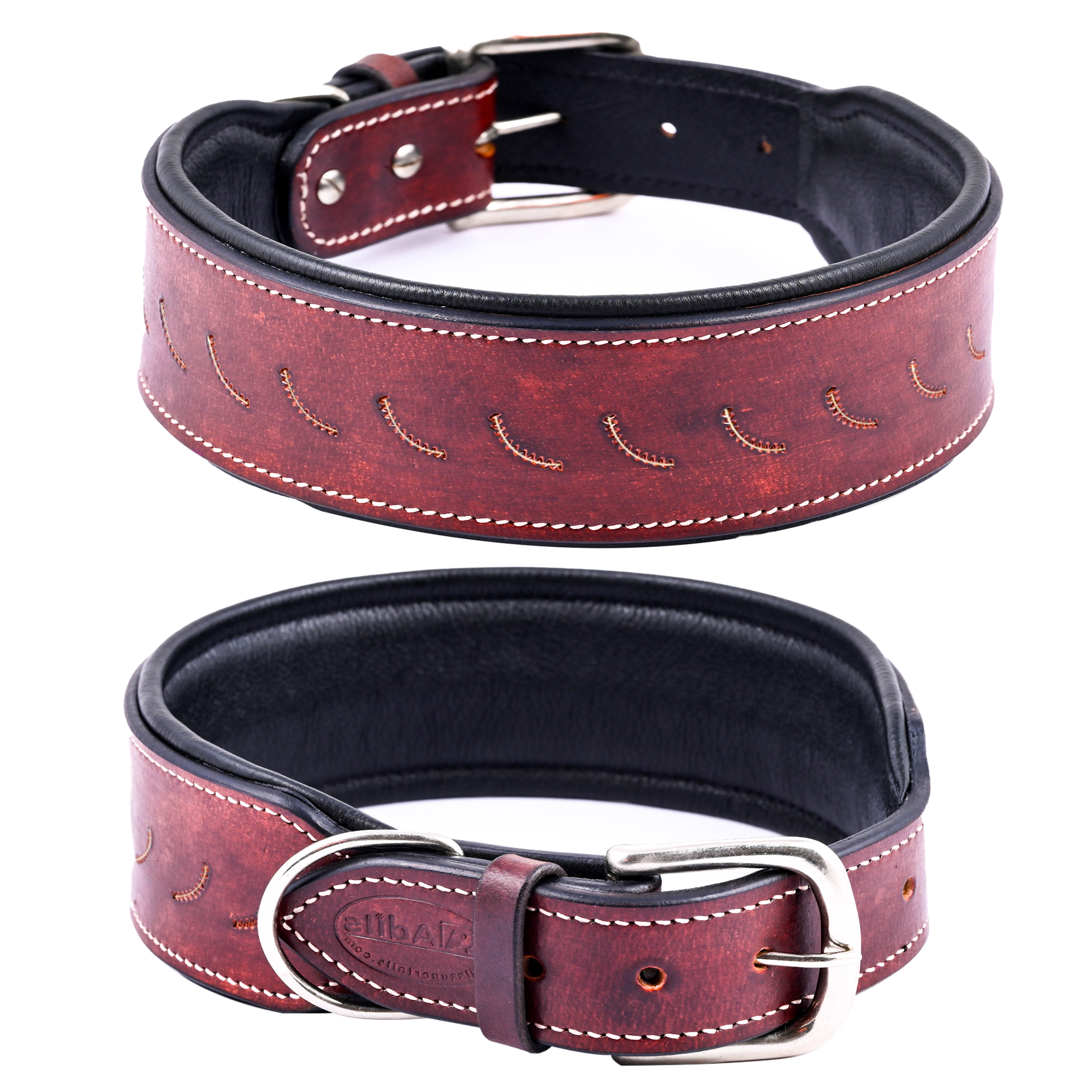 Adil's Leather Veiner Stumping Dog Collar | Heavy Duty Genuine Leather, Adjustable, 2.25 Inch Wide for Large Breeds
