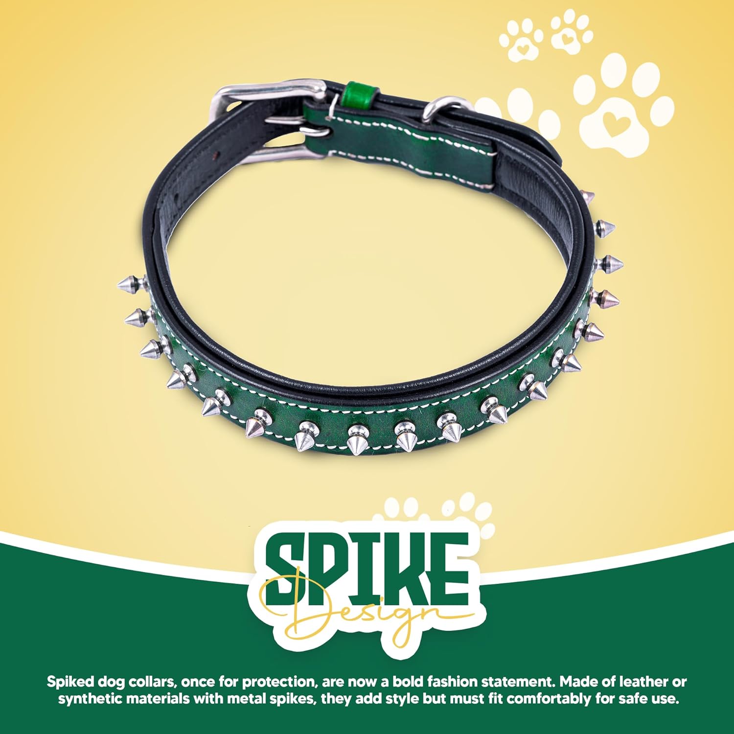 Adil’S Leather Spike Dog Collar for Small, Medium & Large Dogs with Strong Metal D-Ring, Adjustable Collar fits All Neck Size, 1” Width