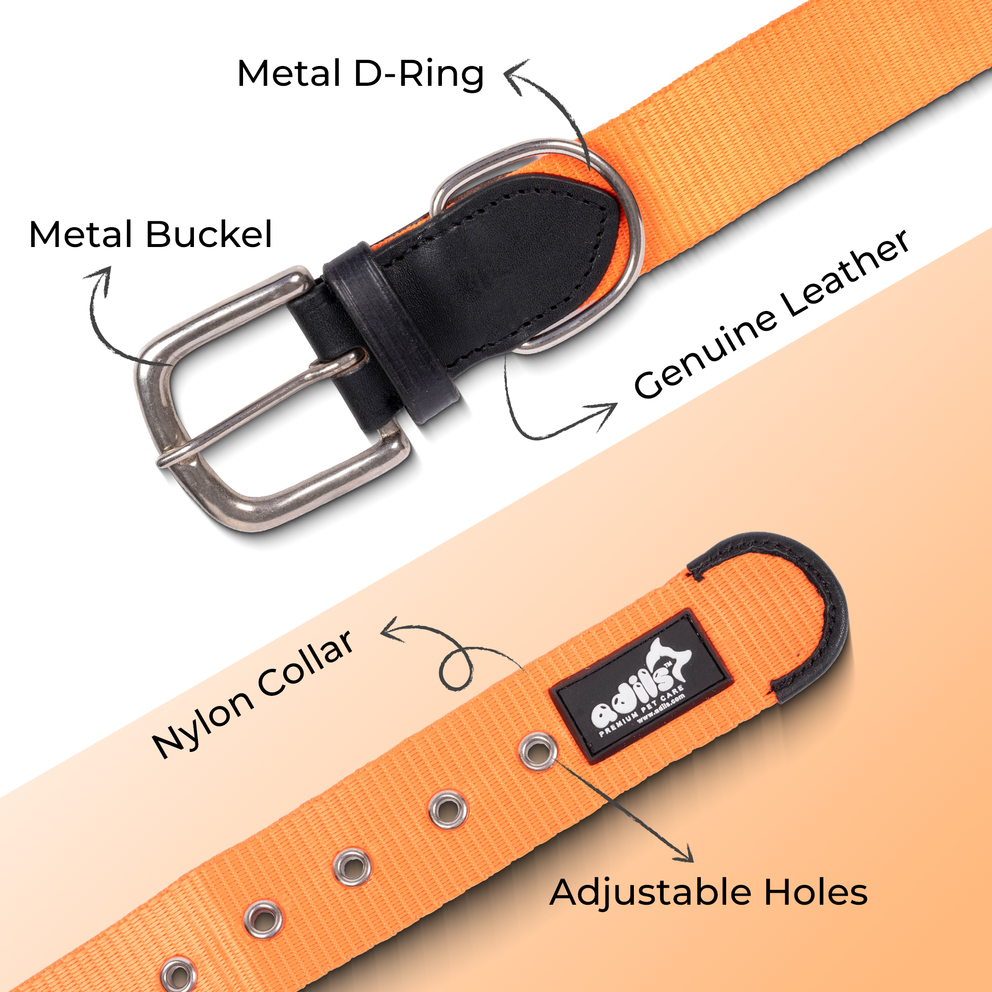 Adil’s Nylon Dog Collar & Leash Combo Set 1.5 Inch Wide Adjustable Collar with Strong Metal Buckle & D-Ring, 5 Ft Durable Leash with 360° Swivel Hook Pets