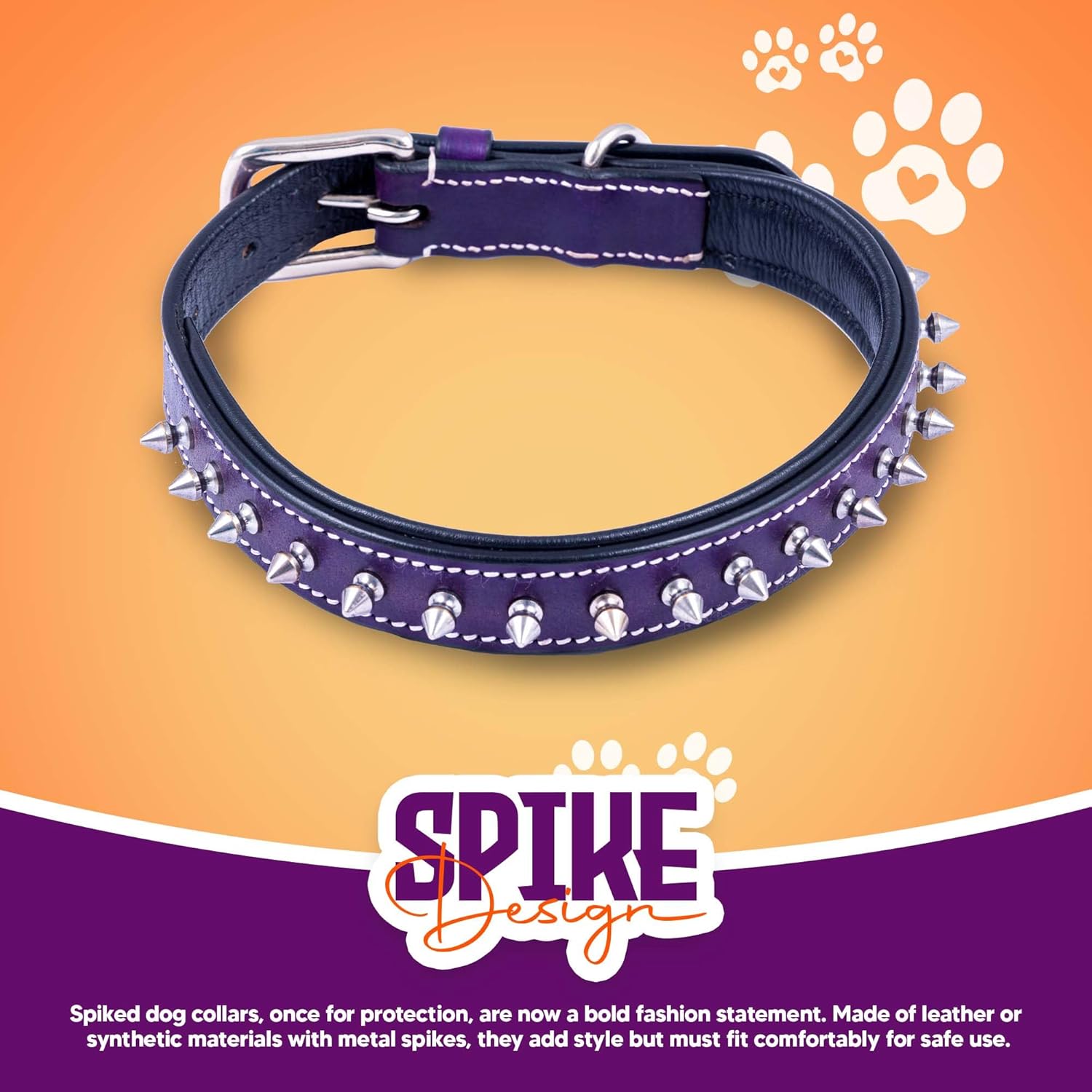 Adil’S Leather Spike Dog Collar for Small, Medium & Large Dogs with Strong Metal D-Ring, Adjustable Collar fits All Neck Size, 1” Width
