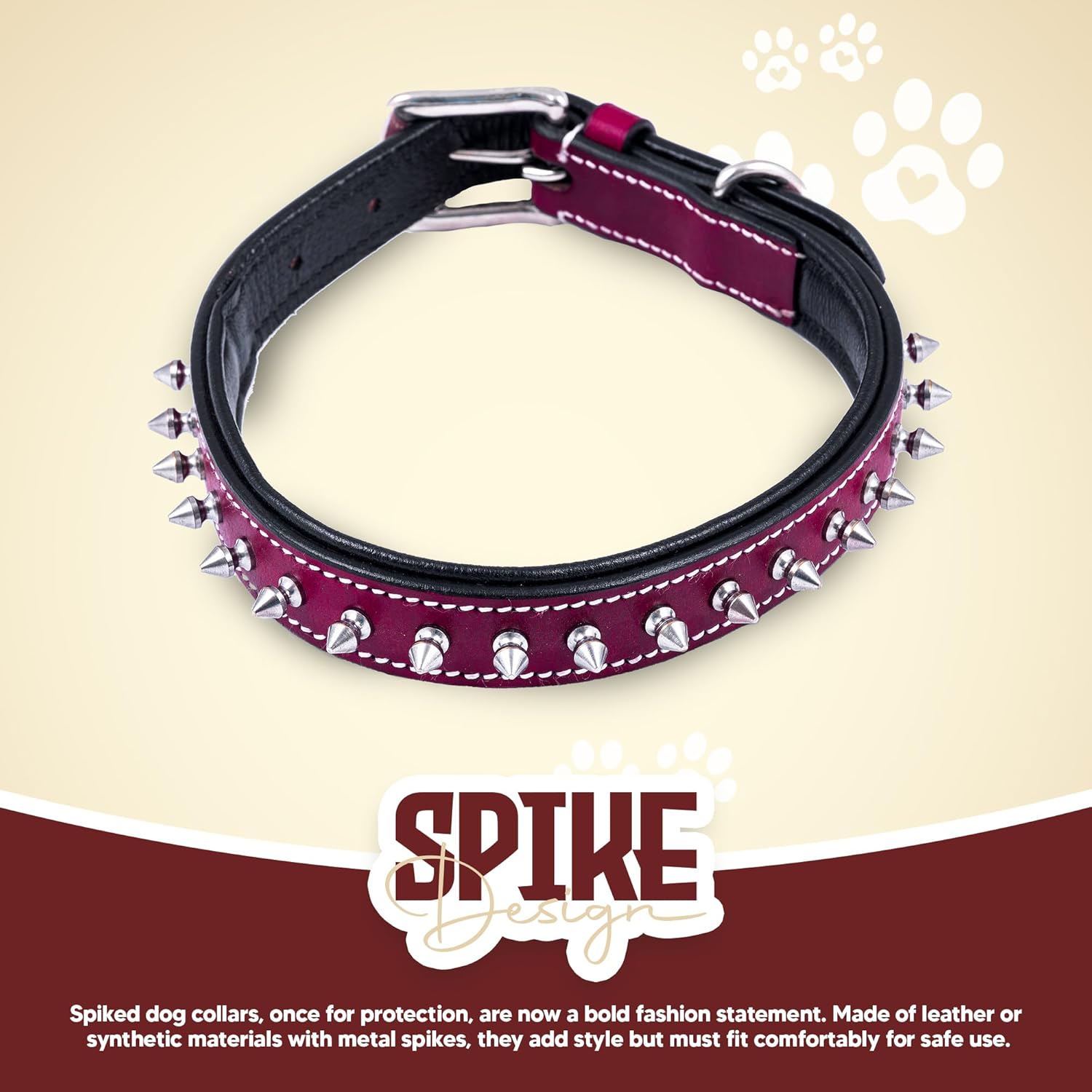 Adil’S Leather Spike Dog Collar for Small, Medium & Large Dogs with Strong Metal D-Ring, Adjustable Collar fits All Neck Size, 1” Width