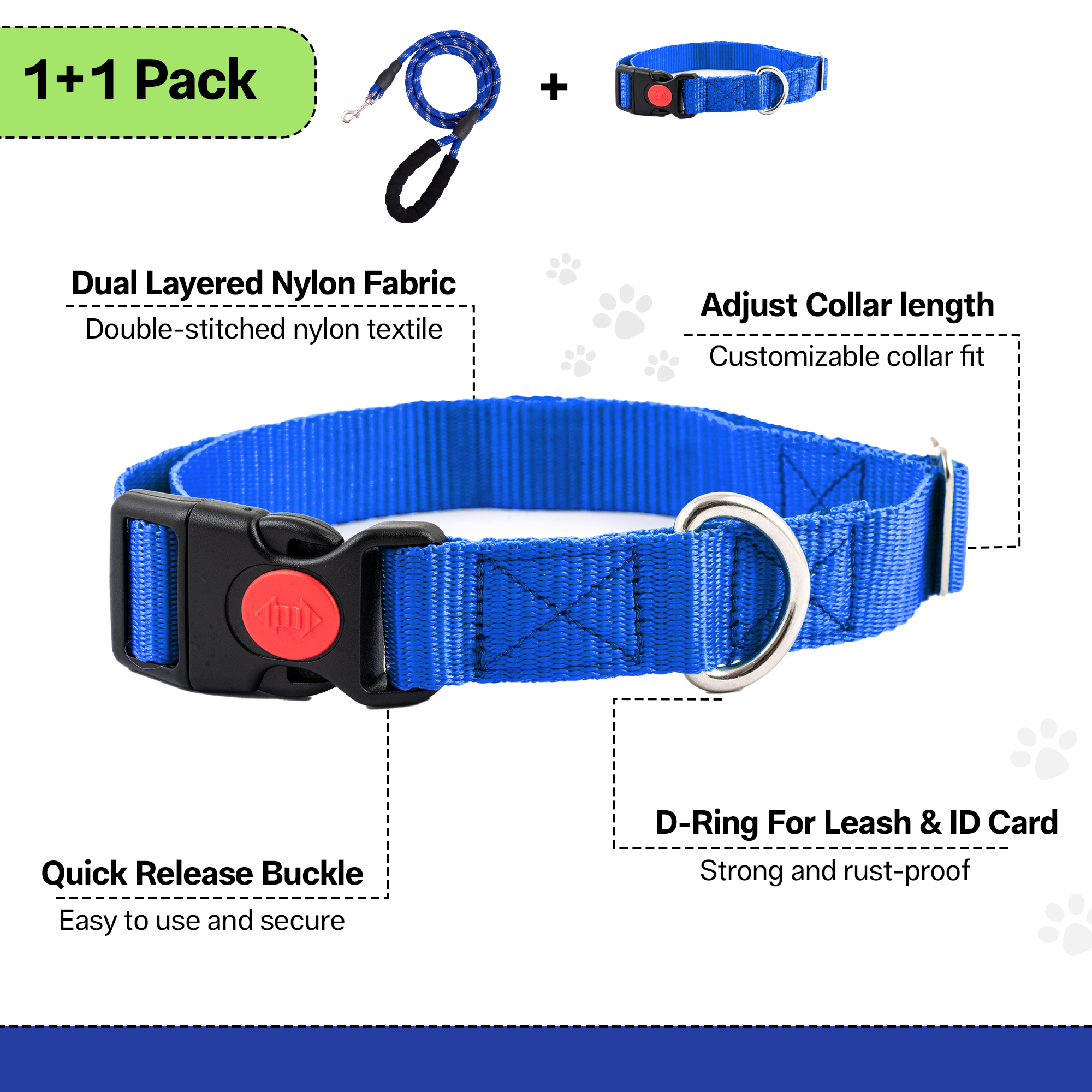 Adil's Nylon Dog Collar & Reflective Leash Set - Soft Padded, 5ft for All Breeds