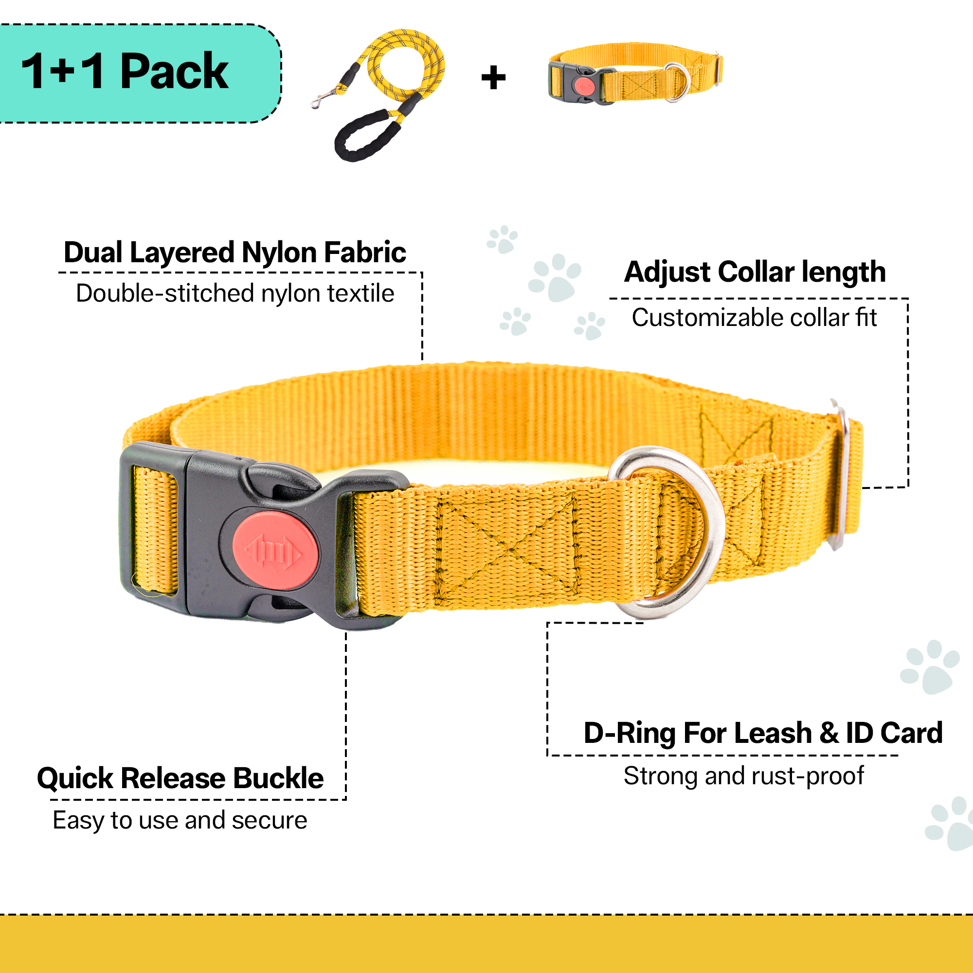 Adil's Nylon Dog Collar & Reflective Leash Set - Soft Padded, 5ft for All Breeds
