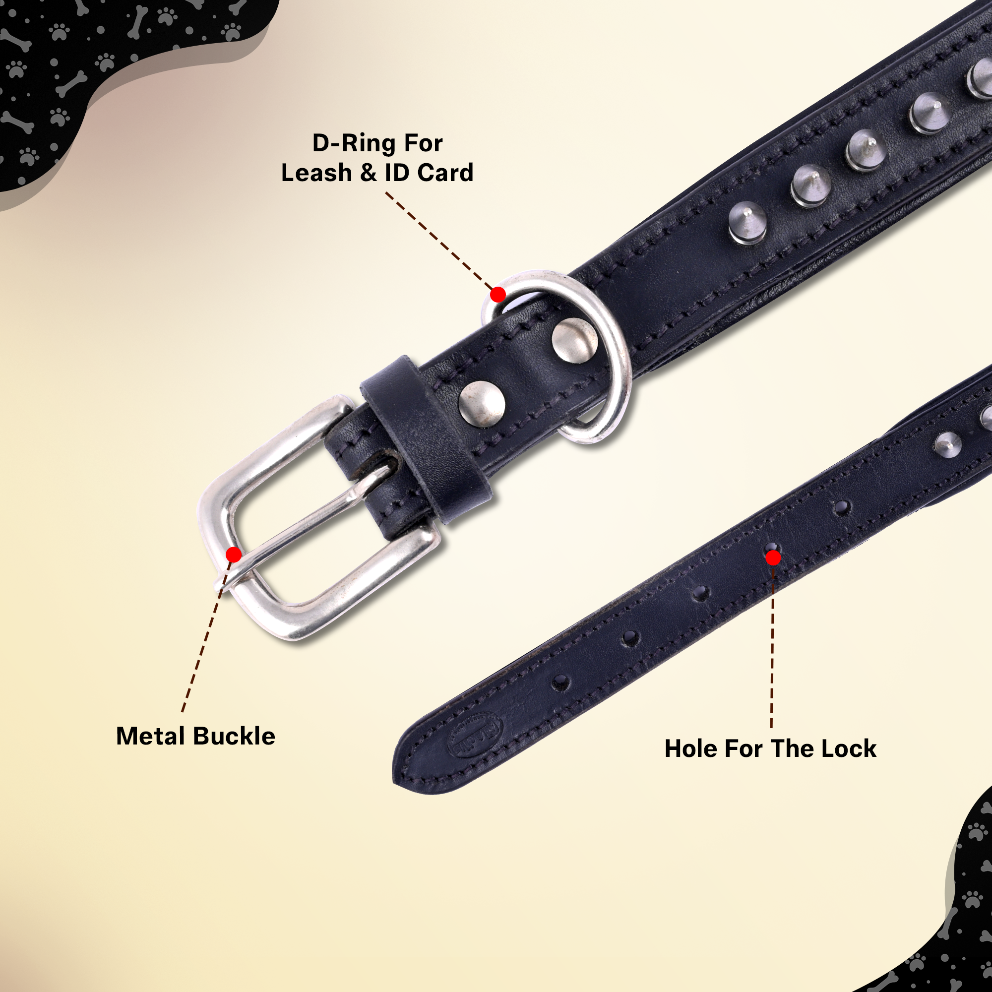 Adil’S Leather Spike Dog Collar for Small, Medium & Large Dogs with Strong Metal D-Ring, Adjustable Collar fits All Neck Size, 1” Width