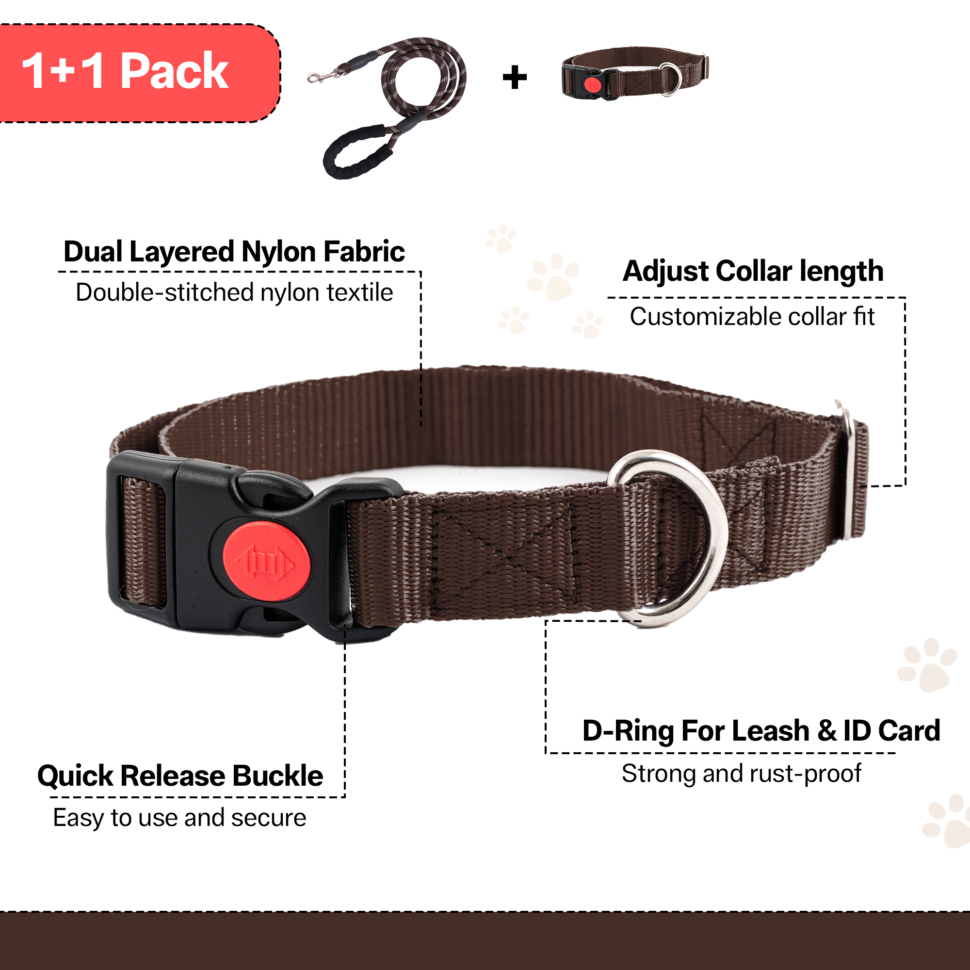 Adil's Nylon Dog Collar & Reflective Leash Set - Soft Padded, 5ft for All Breeds