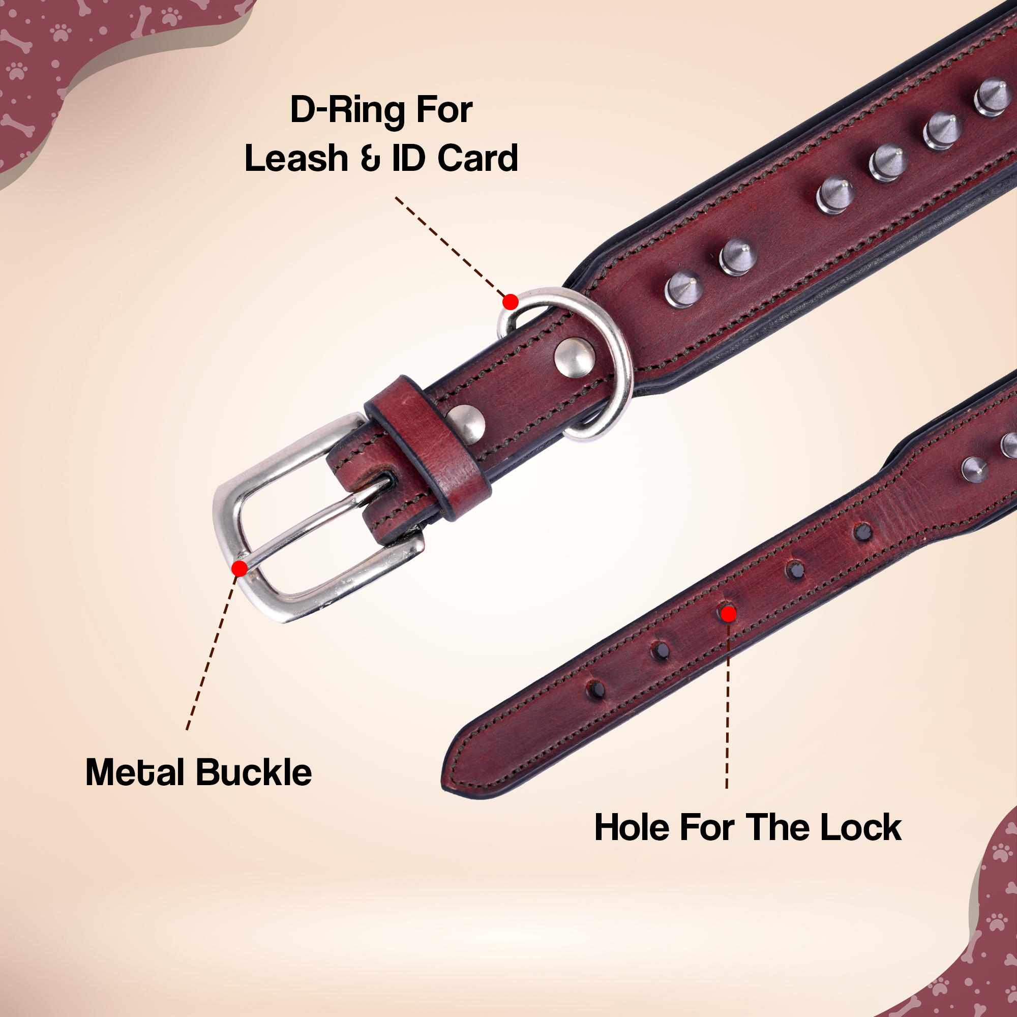 Adil’S Leather Spike Dog Collar for Small, Medium & Large Dogs with Strong Metal D-Ring, Adjustable Collar fits All Neck Size, 1” Width