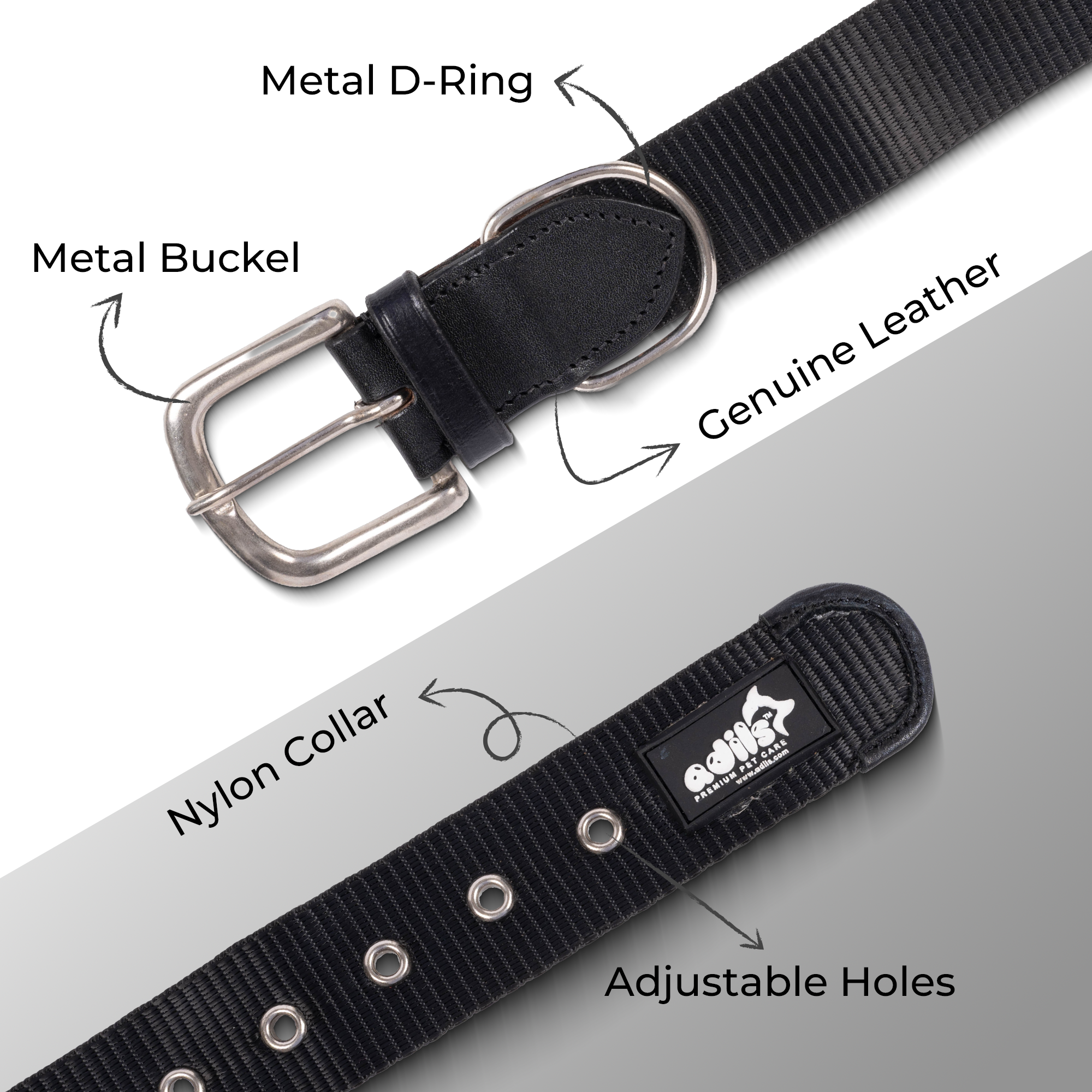 Adil’s Nylon Dog Collar & Leash Combo Set 1.5 Inch Wide Adjustable Collar with Strong Metal Buckle & D-Ring, 5 Ft Durable Leash with 360° Swivel Hook Pets