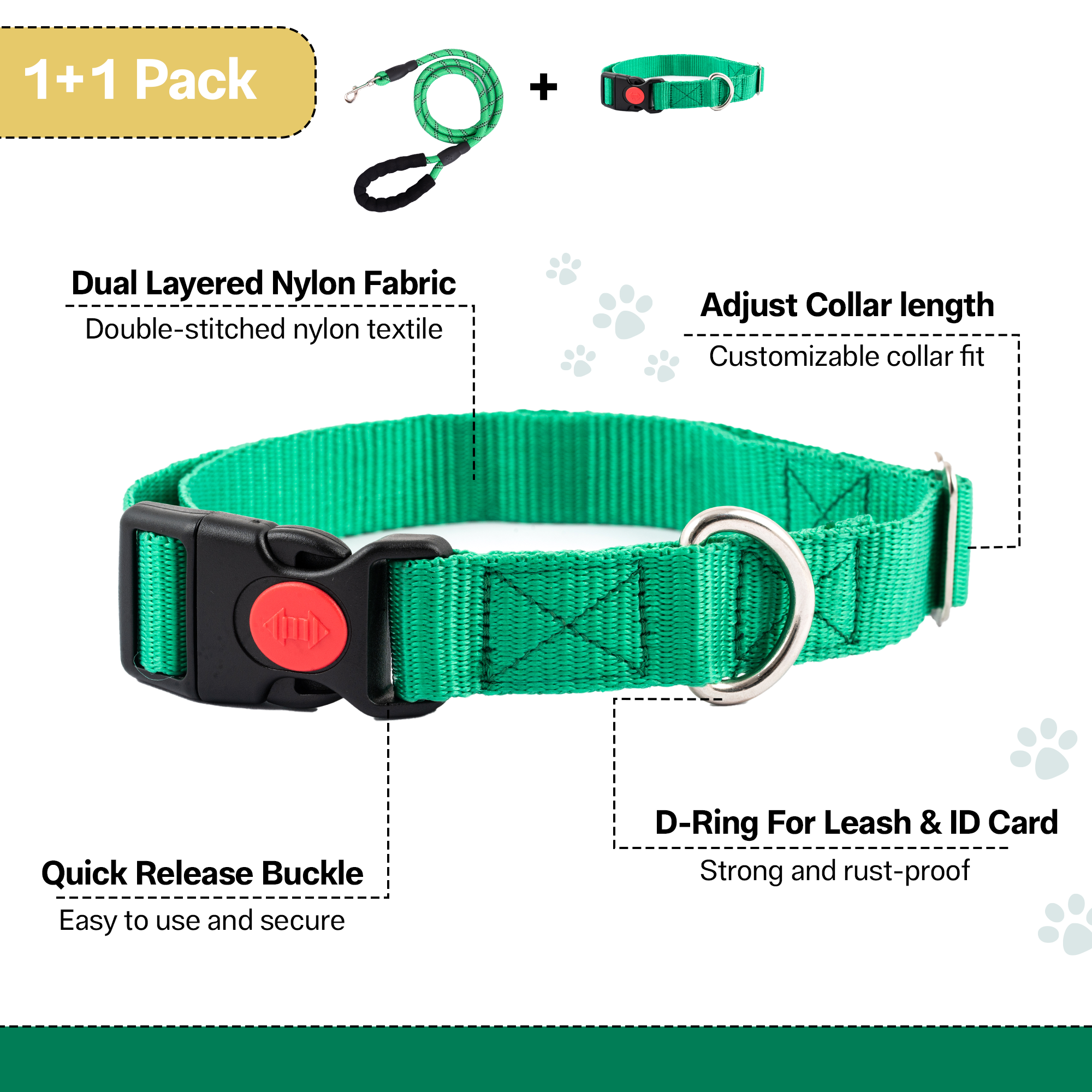 Adil's Nylon Dog Collar & Reflective Leash Set - Soft Padded, 5ft for All Breeds