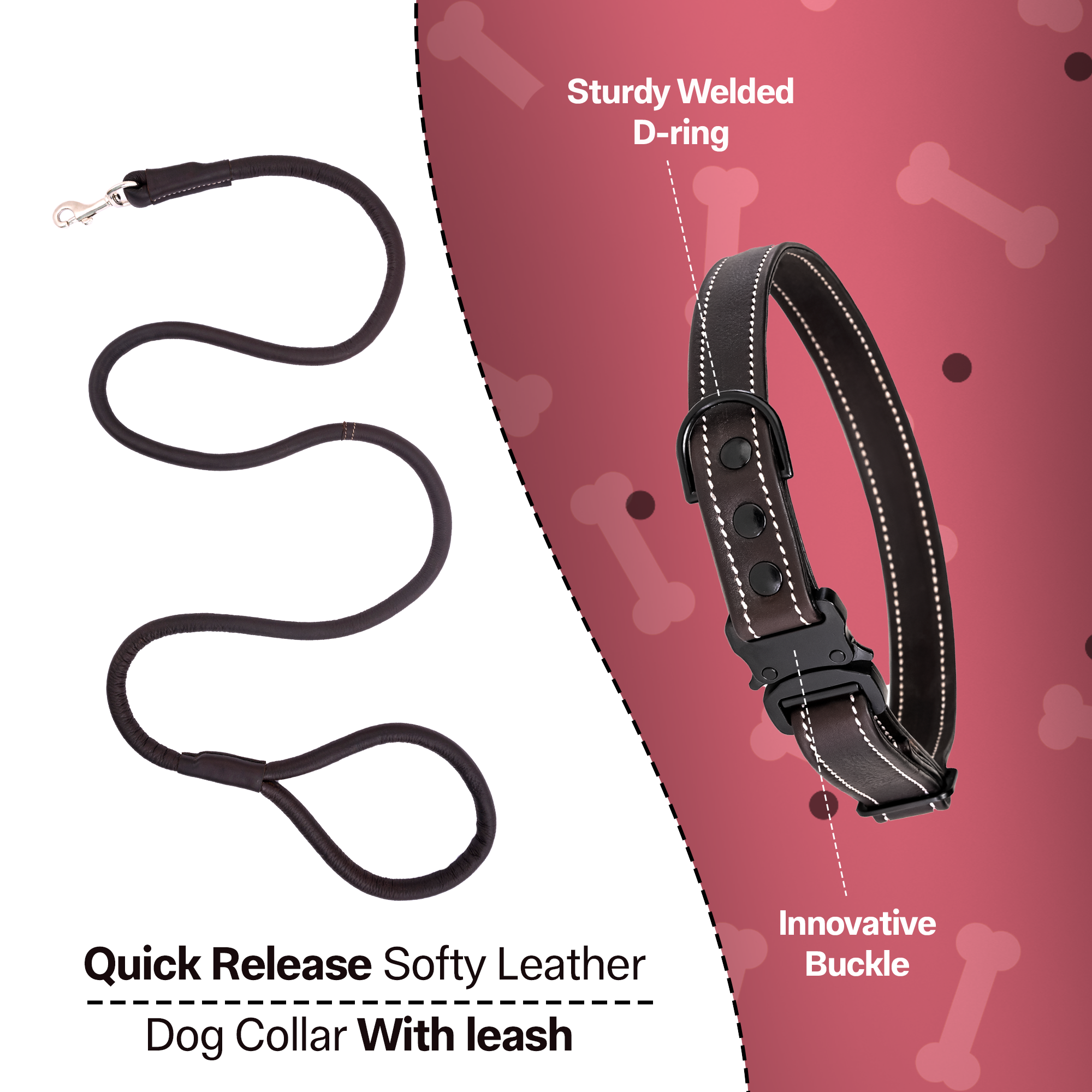 Adil's Softy Leather Dog Collar & Leash Set
