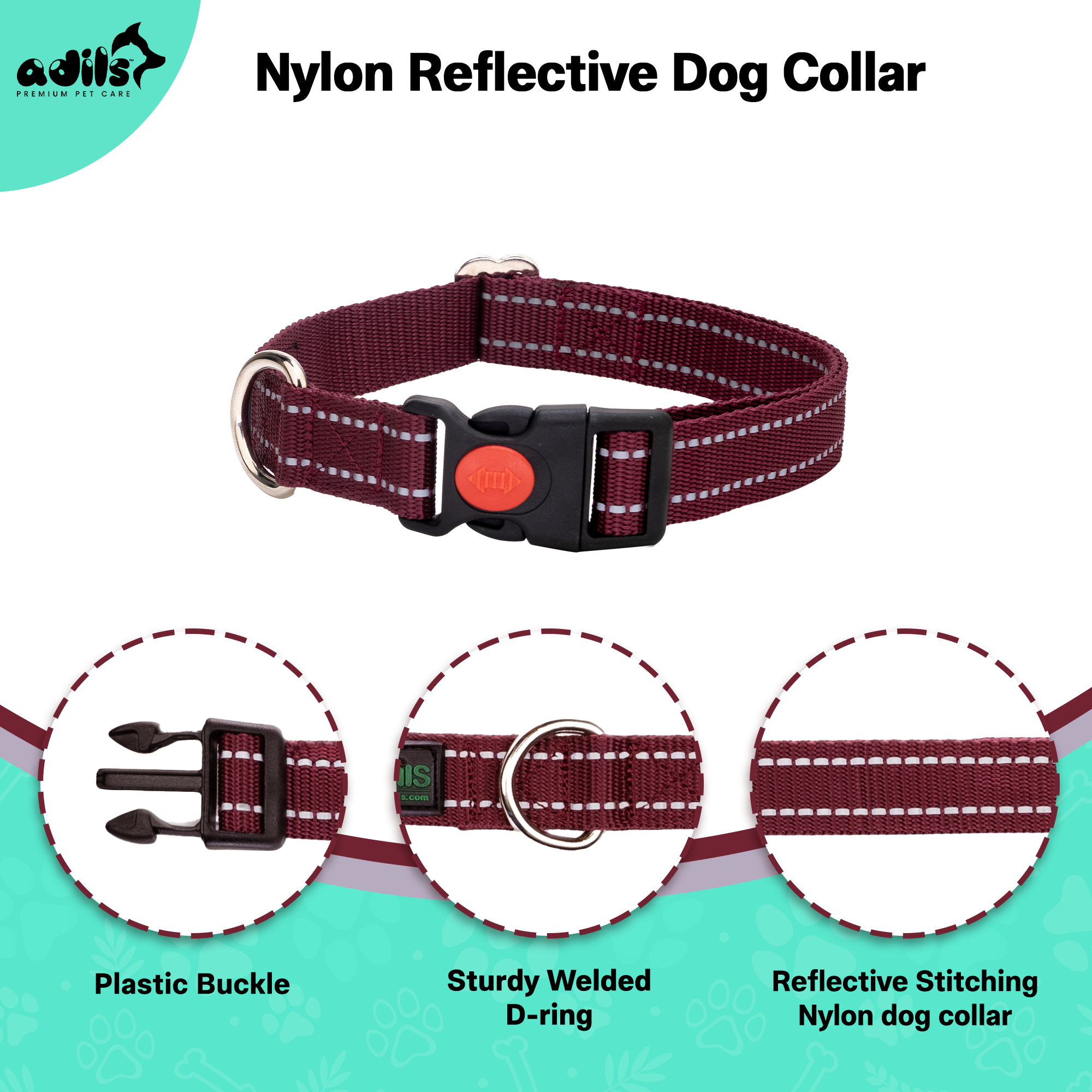 Adil’S Nylon Reflective Dog Collar with Quick Release Strong Plastic Lock Buckle – Suitable for Small, Medium & Large Dogs