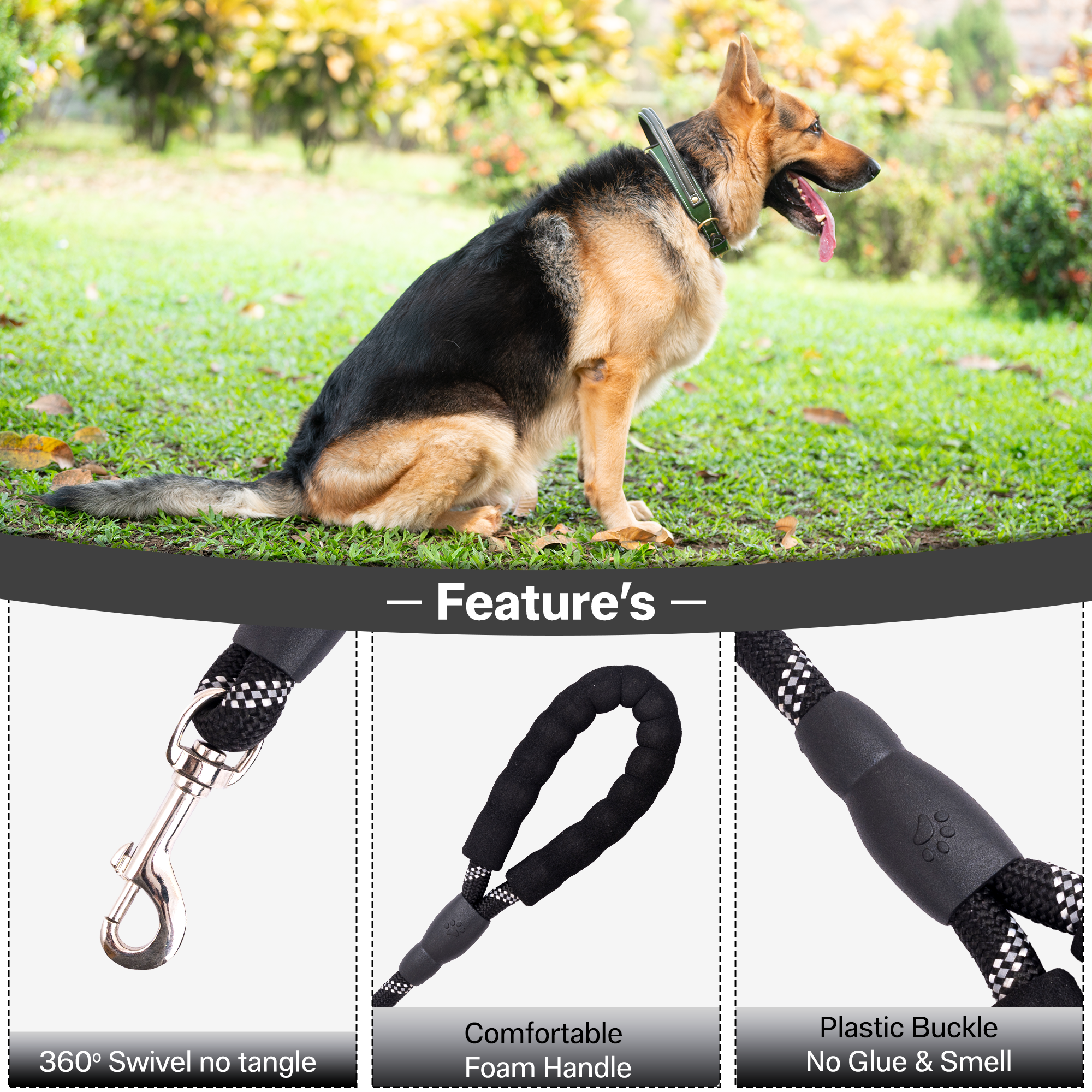ADIL’S Heavy Duty Nylon Dog Leash, Reflective Dog Leash for Medium & Large Dogs (5 Feet)
