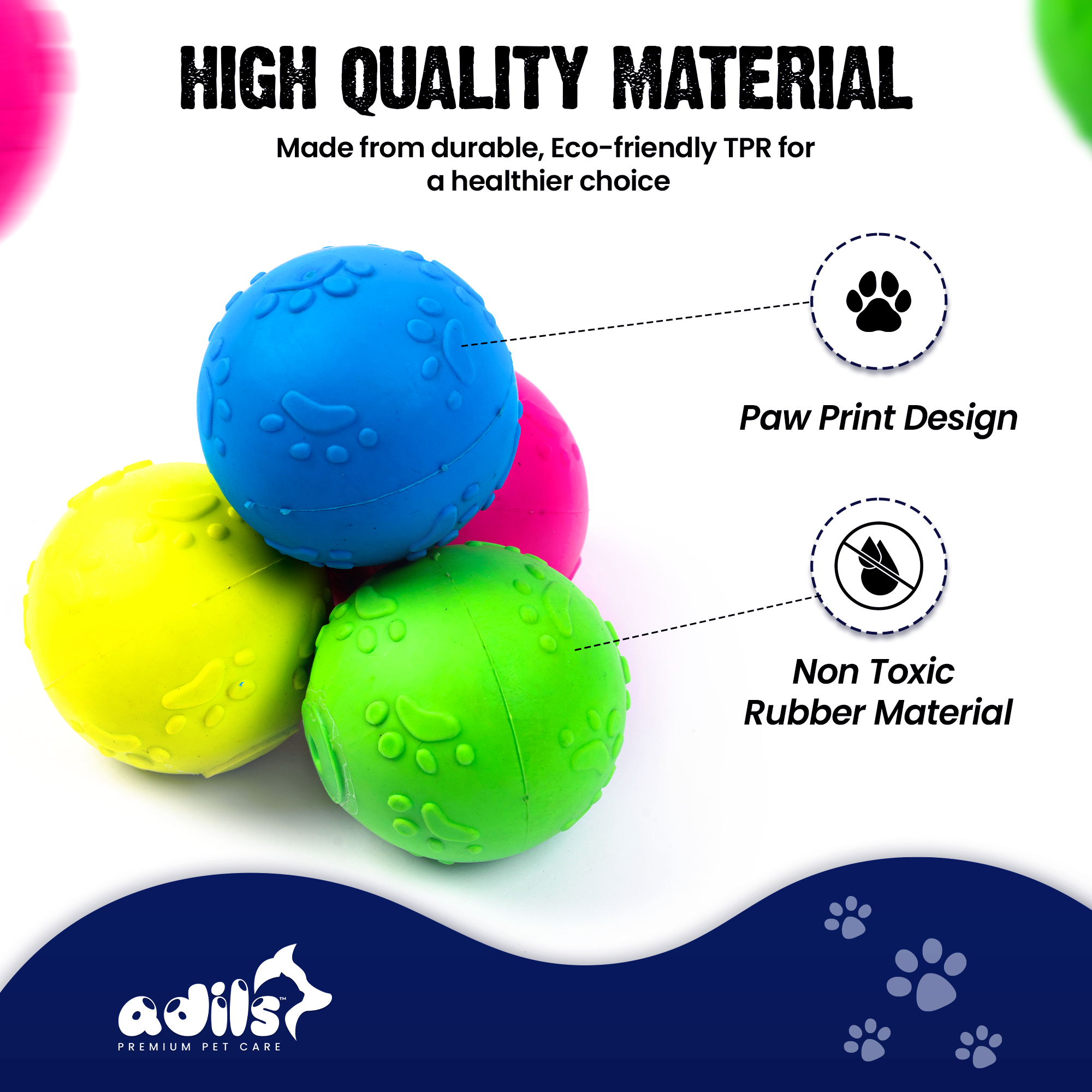 ADIL'S Natural Latex Dog Chews Ball Toy for Small to Medium Dogs & Puppies - Combo of 4