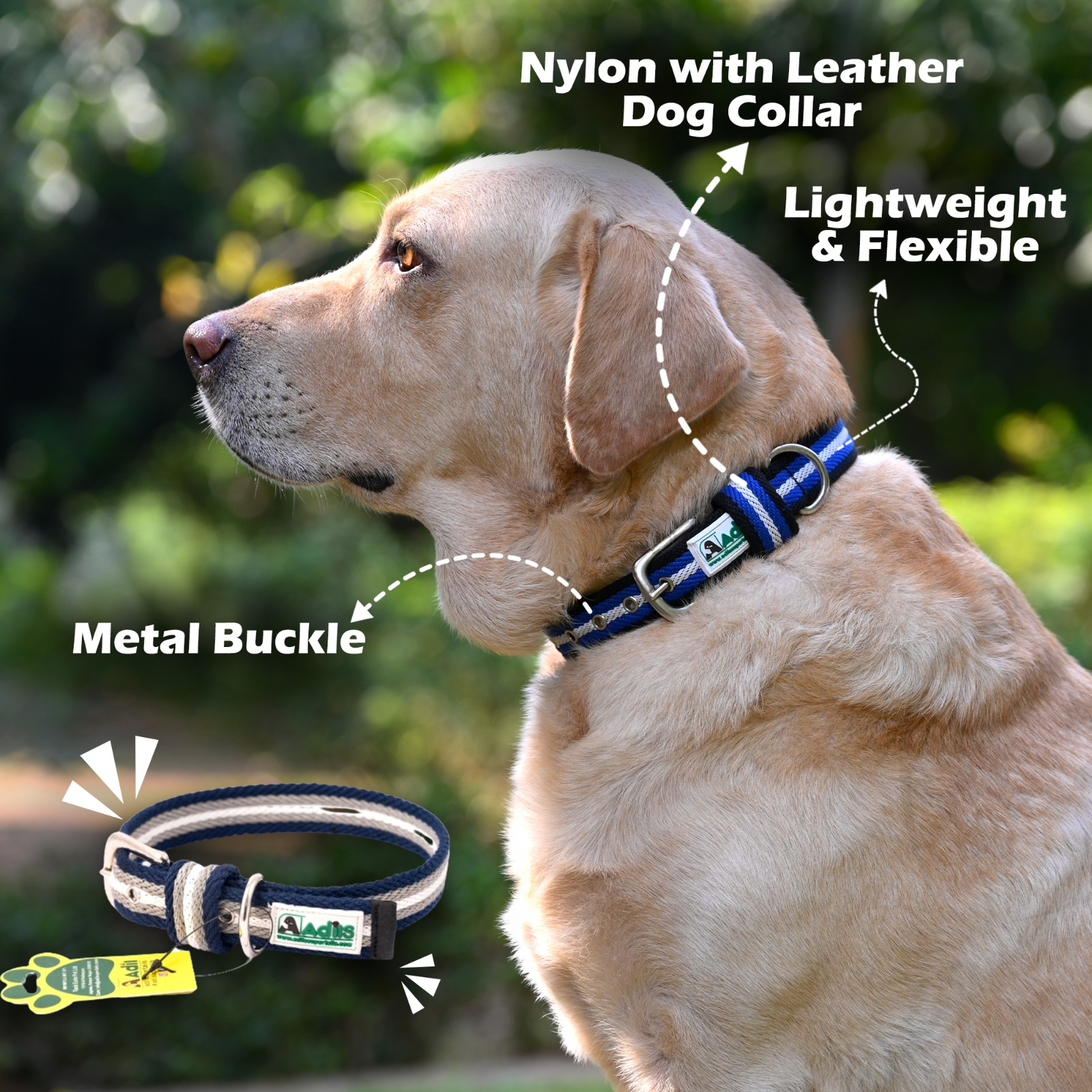Adil's Multi-Color Cotton Dog Collars – Adjustable Collar with Metal Buckle & D-Ring (1 Inch Wide)