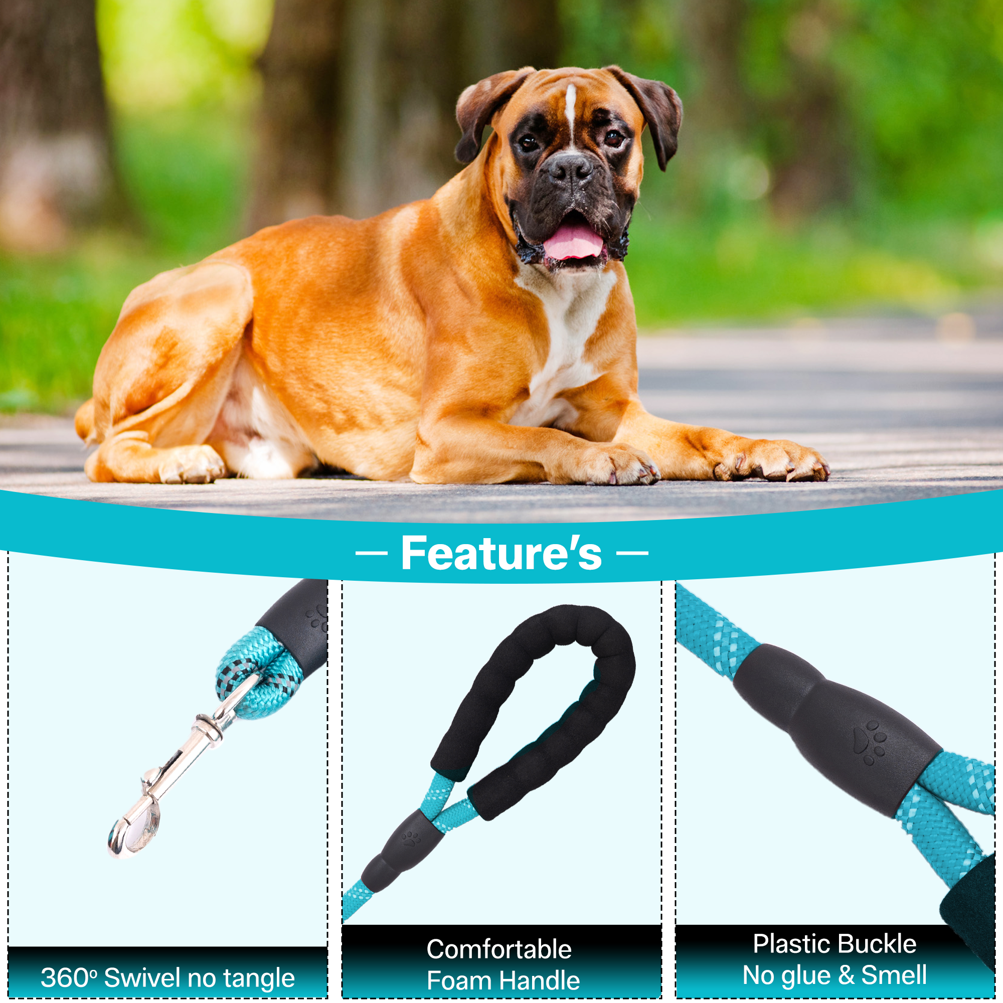 ADIL’S Heavy Duty Nylon Dog Leash, Reflective Dog Leash for Medium & Large Dogs (5 Feet)
